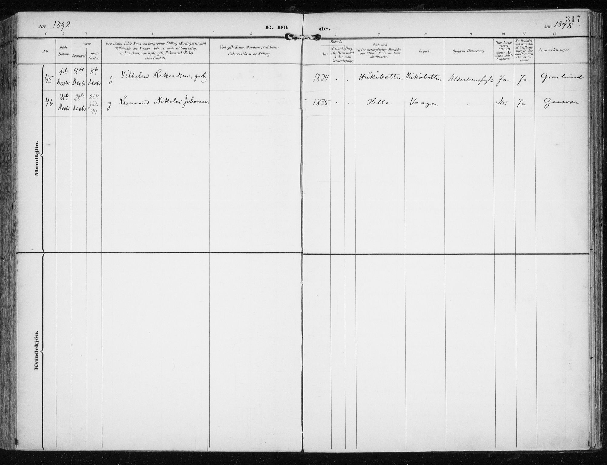 Tromsøysund sokneprestkontor, AV/SATØ-S-1304/G/Ga/L0006kirke: Parish register (official) no. 6, 1897-1906, p. 317