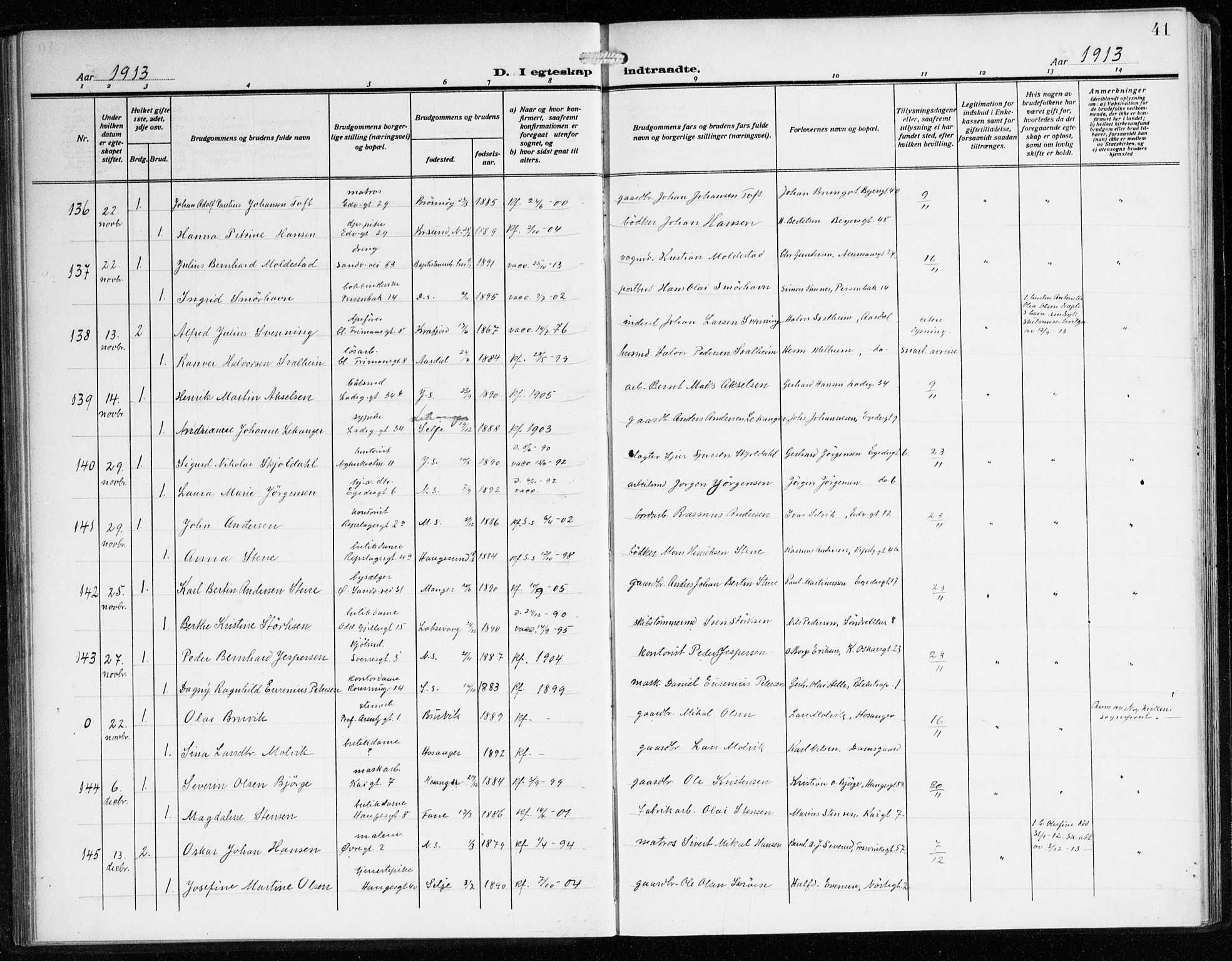 Sandviken Sokneprestembete, SAB/A-77601/H/Ha/L0015: Parish register (official) no. D 2, 1911-1923, p. 41