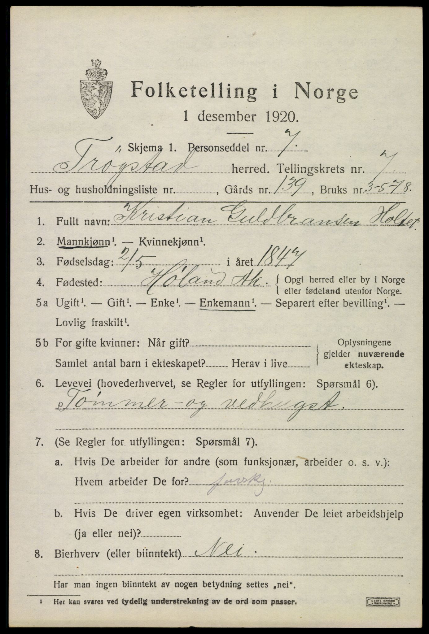 SAO, 1920 census for Trøgstad, 1920, p. 8124