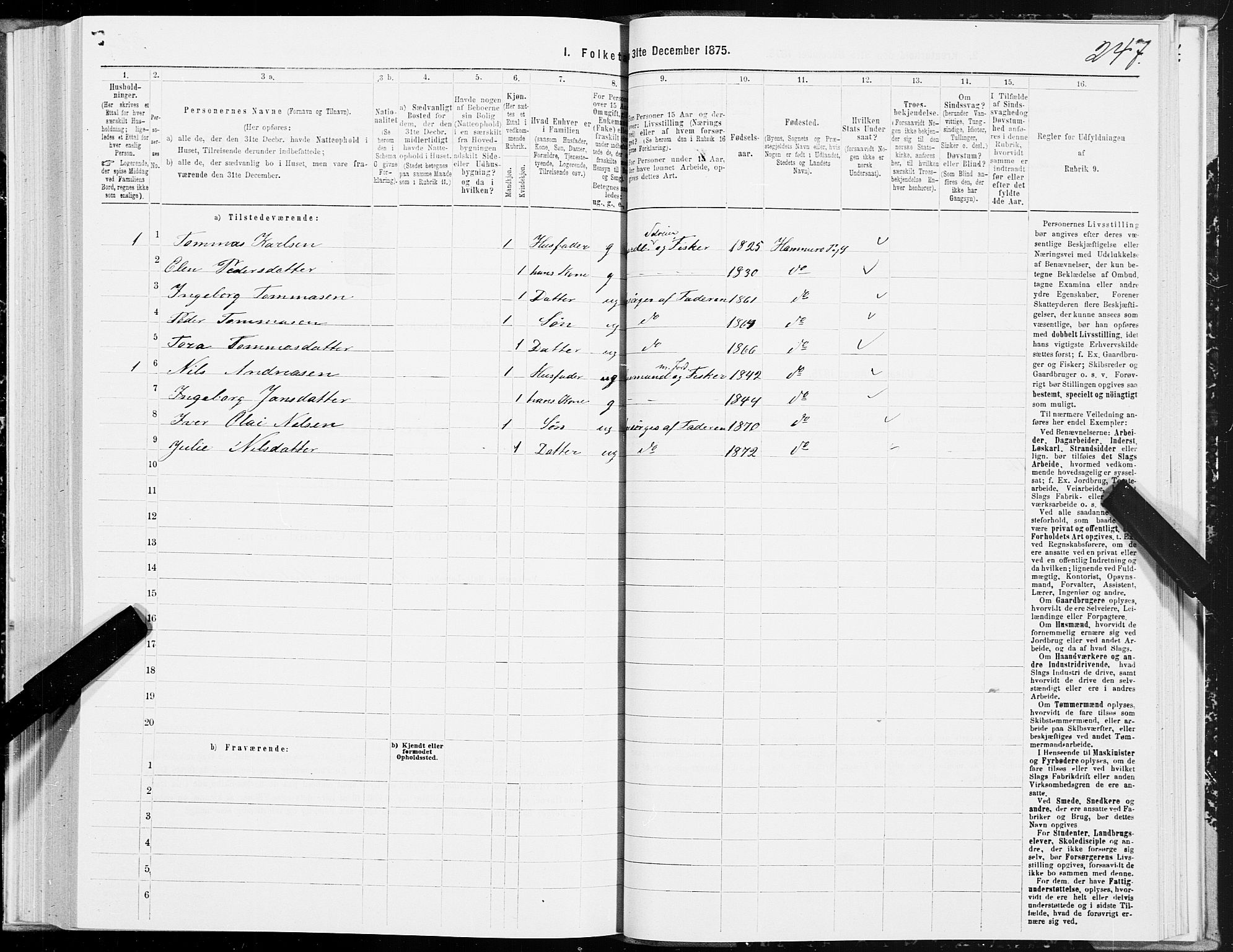 SAT, 1875 census for 1849P Hamarøy, 1875, p. 1247