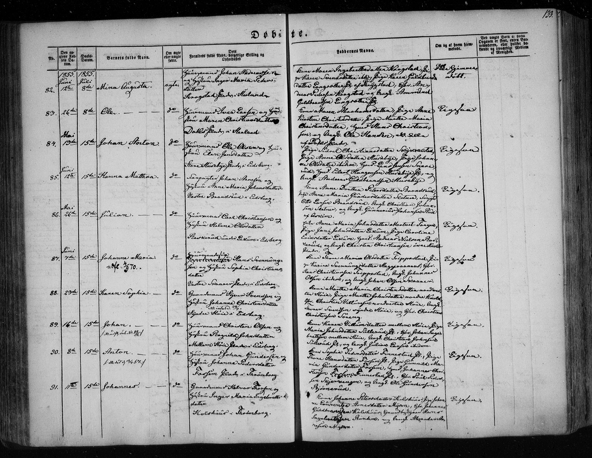 Eidsberg prestekontor Kirkebøker, AV/SAO-A-10905/F/Fa/L0009: Parish register (official) no. I 9, 1849-1856, p. 133