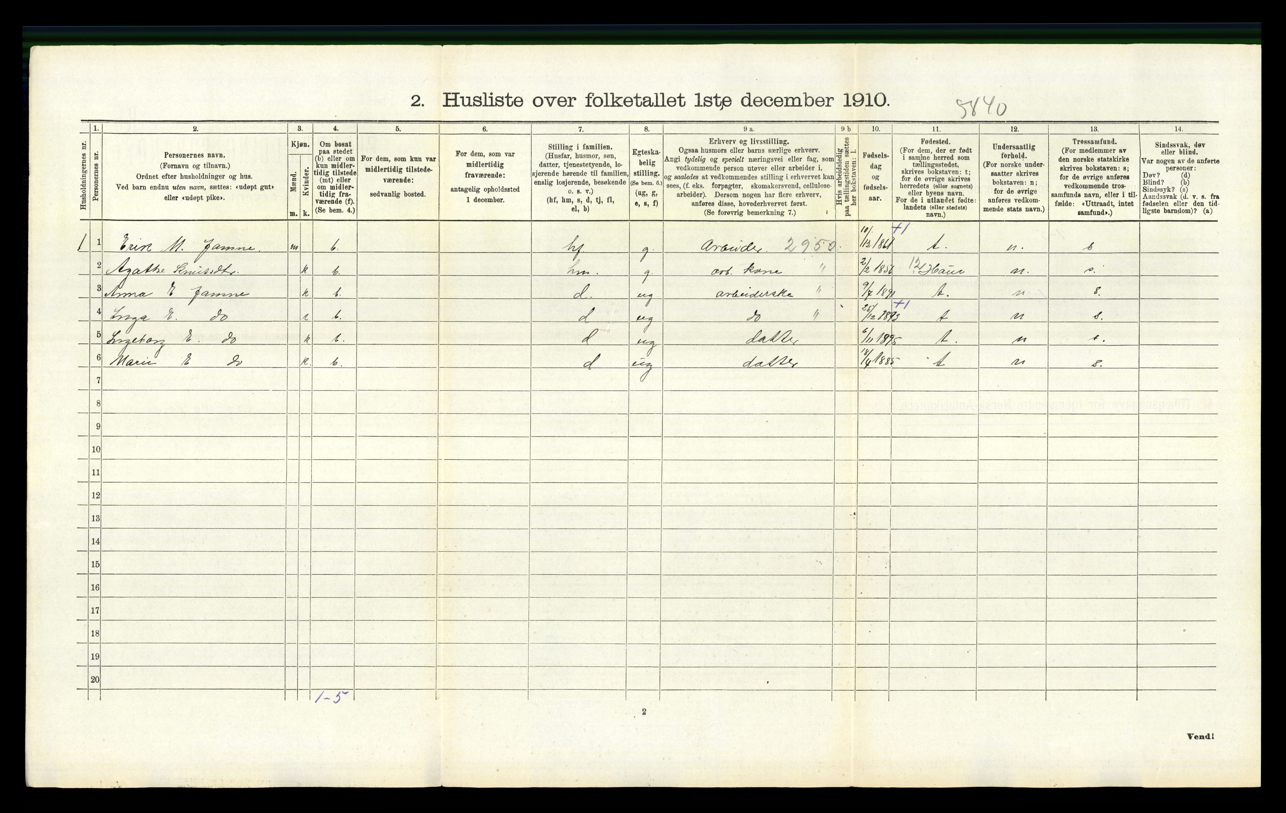 RA, 1910 census for Bruvik, 1910, p. 595