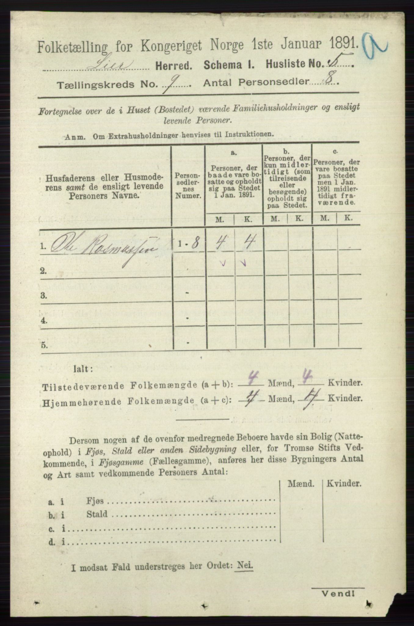 RA, 1891 census for 0626 Lier, 1891, p. 5551