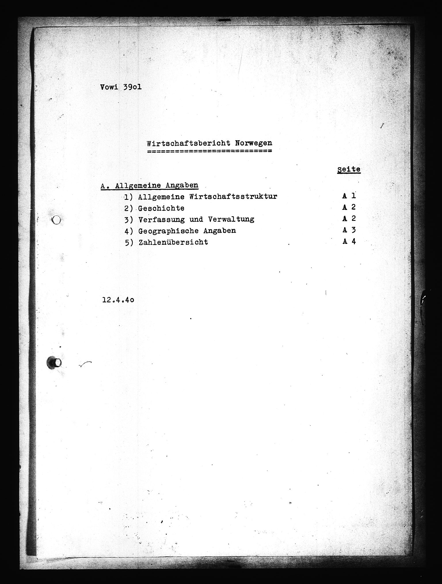 Documents Section, RA/RAFA-2200/V/L0090: Amerikansk mikrofilm "Captured German Documents".
Box No. 952.  FKA jnr. 59/1955., 1940, p. 407