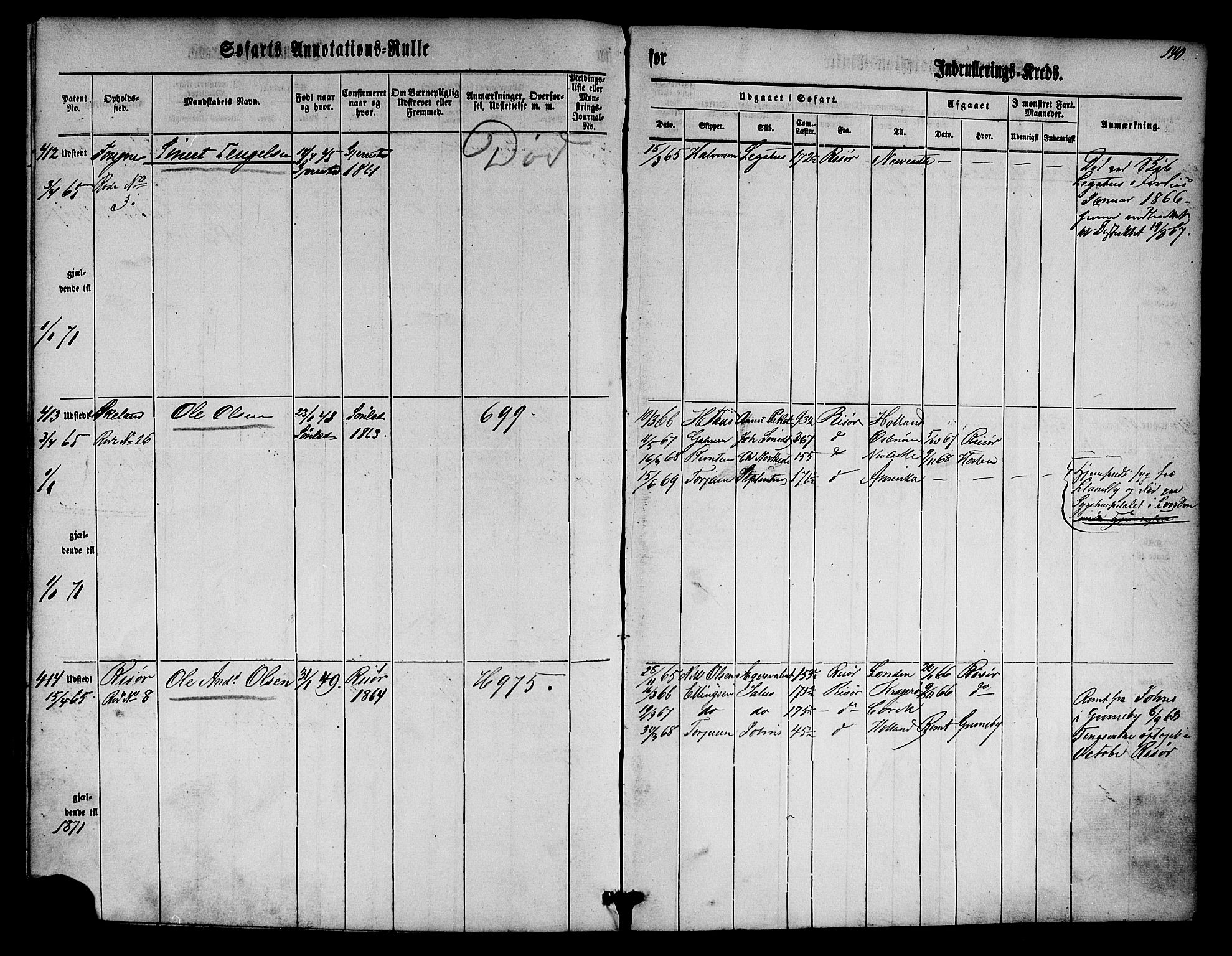 Risør mønstringskrets, AV/SAK-2031-0010/F/Fa/L0001: Annotasjonsrulle nr 1-435 med register, D-1, 1860-1865, p. 159