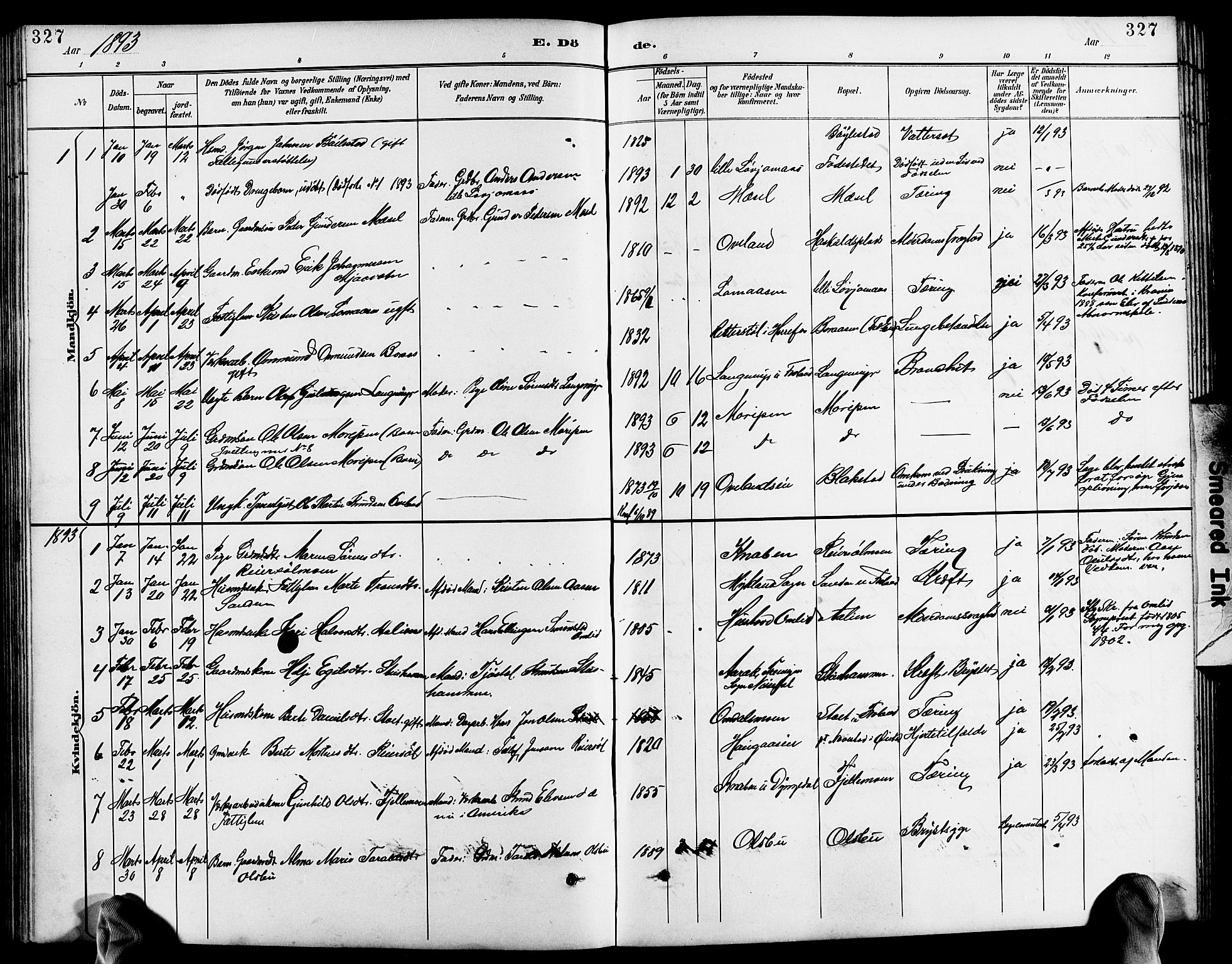 Froland sokneprestkontor, SAK/1111-0013/F/Fb/L0010: Parish register (copy) no. B 10, 1893-1920, p. 327