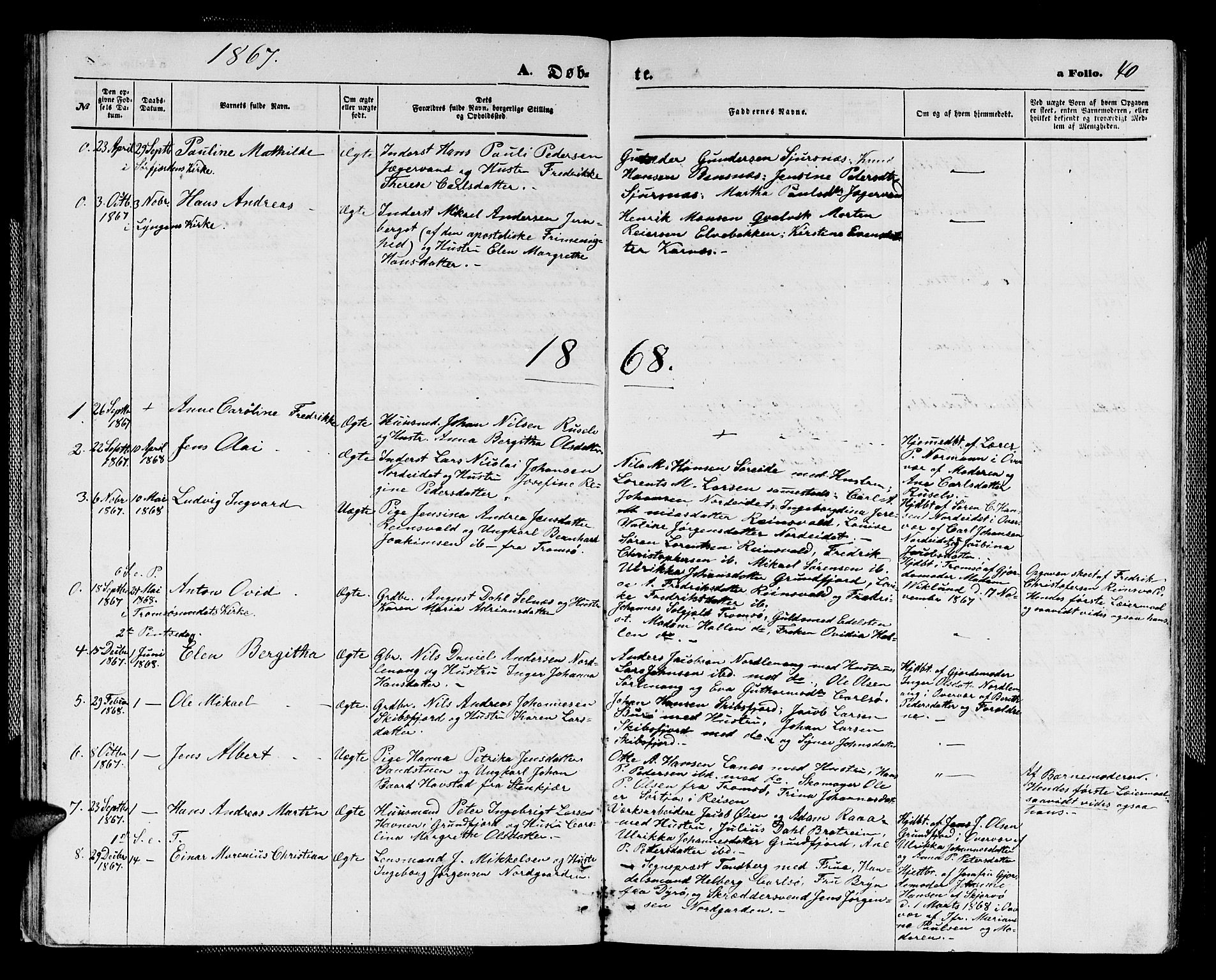 Karlsøy sokneprestembete, SATØ/S-1299/H/Ha/Hab/L0003klokker: Parish register (copy) no. 3, 1862-1877, p. 40