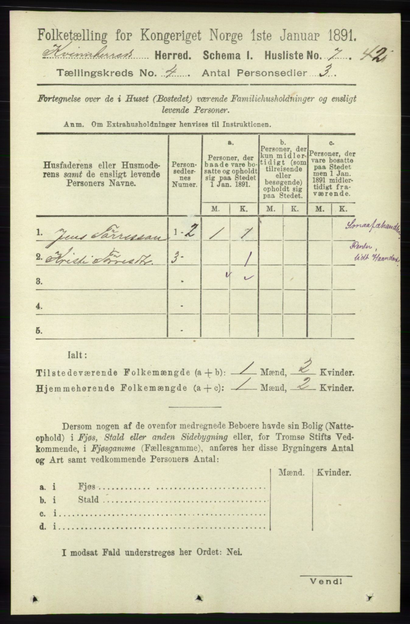 RA, 1891 census for 1224 Kvinnherad, 1891, p. 1340