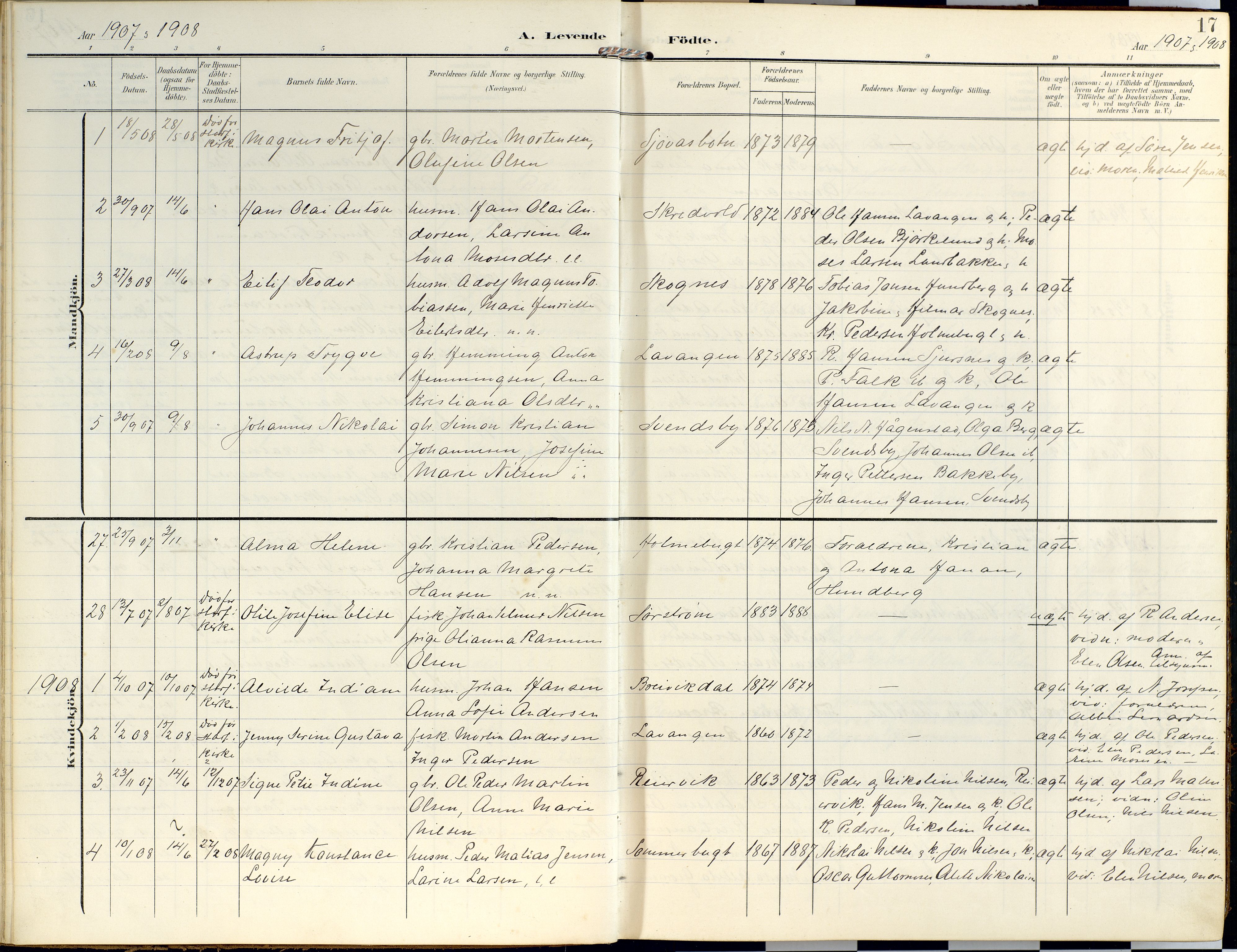 Lyngen sokneprestembete, SATØ/S-1289/H/He/Hea/L0014kirke: Parish register (official) no. 14, 1905-1920, p. 17