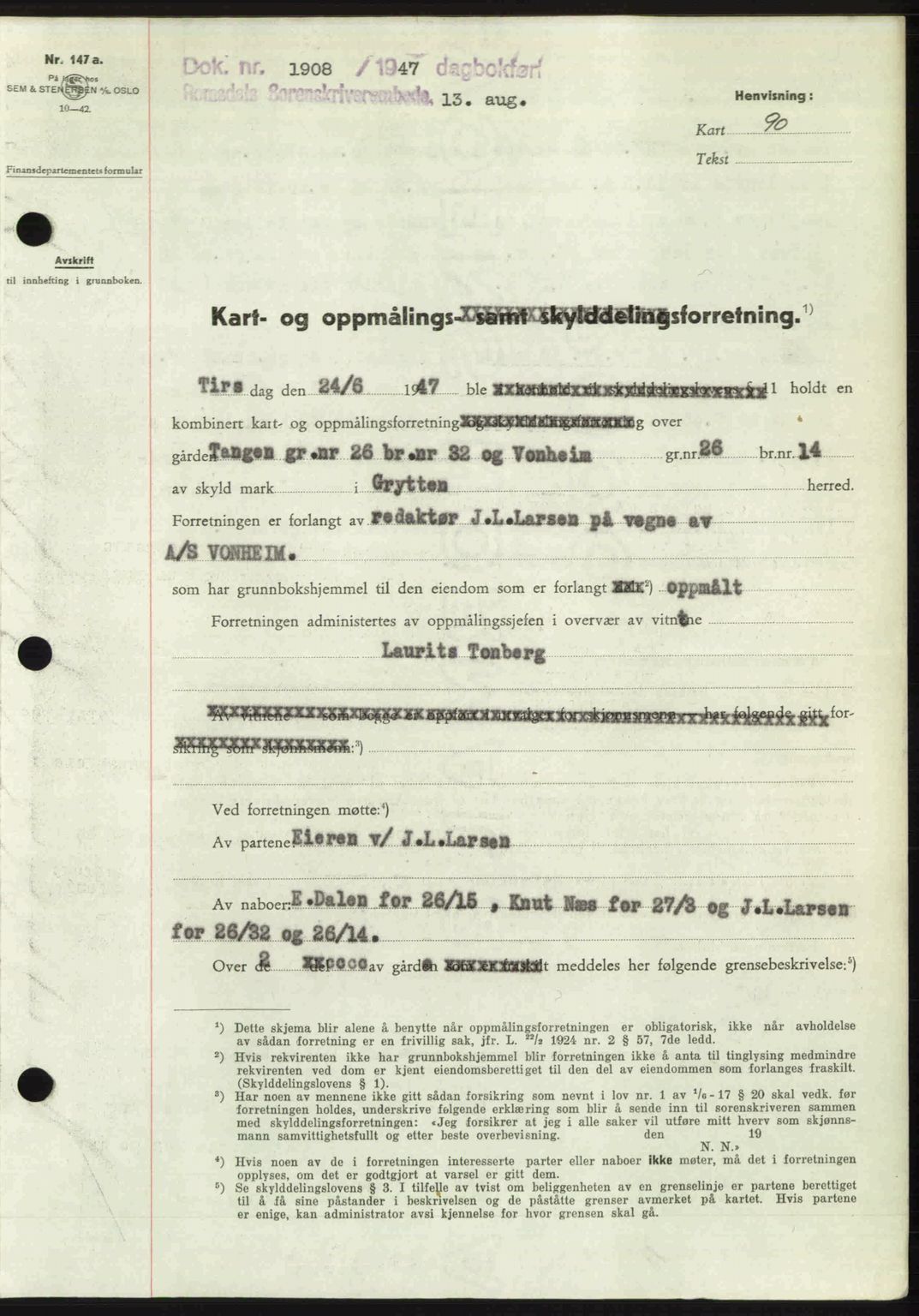 Romsdal sorenskriveri, AV/SAT-A-4149/1/2/2C: Mortgage book no. A23, 1947-1947, Diary no: : 1908/1947