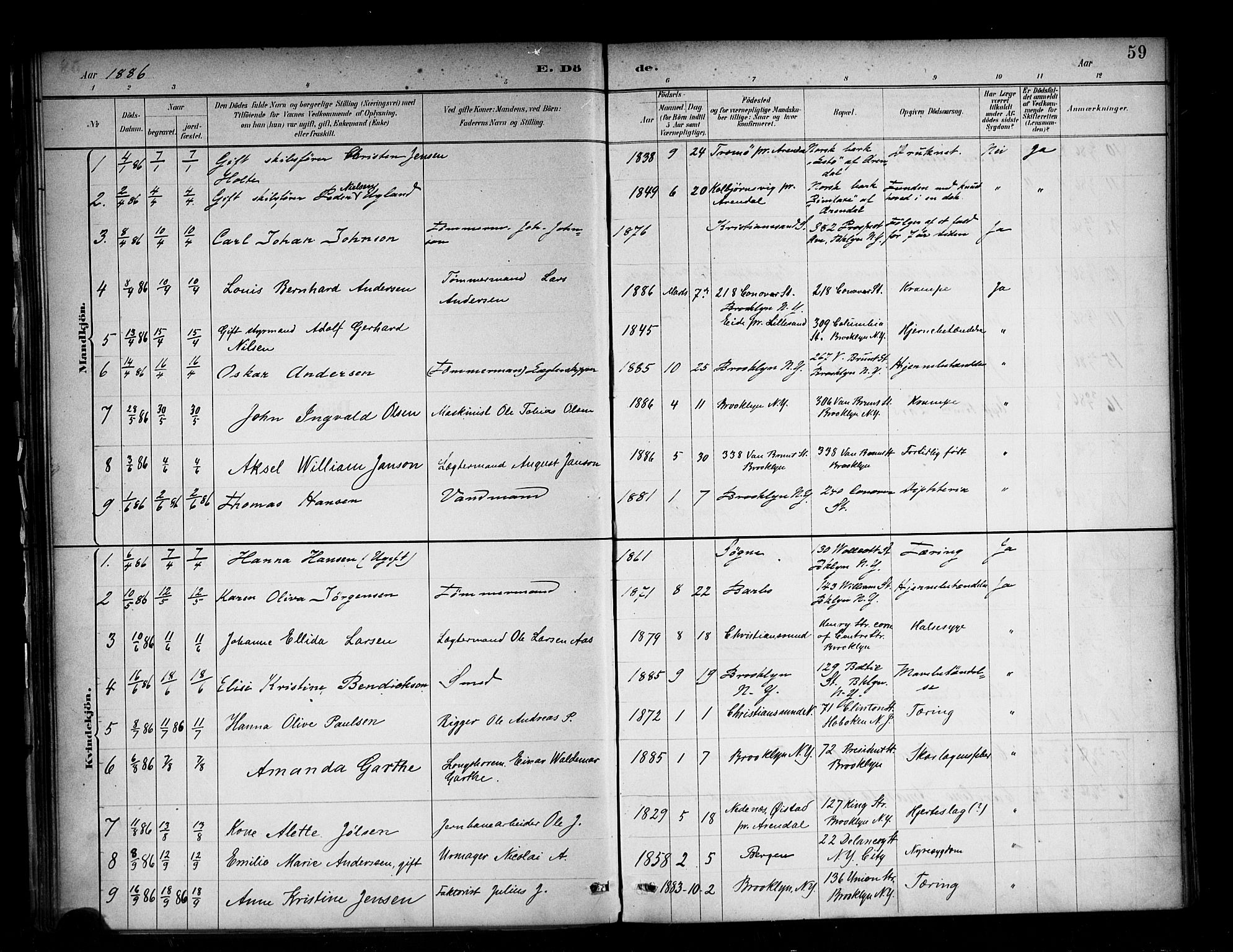 Den norske sjømannsmisjon i utlandet/New York, SAB/SAB/PA-0110/H/Ha/L0002: Parish register (official) no. A 2, 1886-1888, p. 59