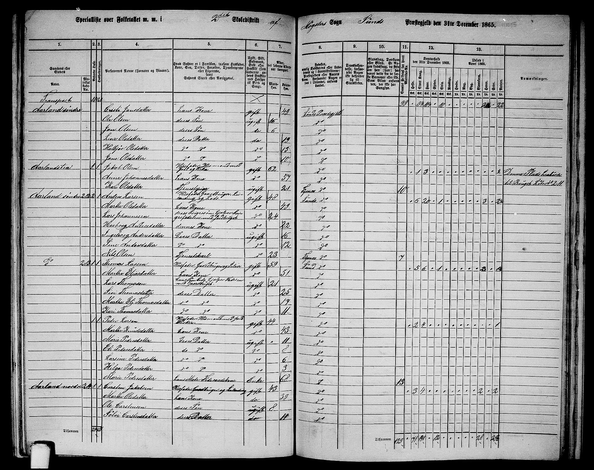 RA, 1865 census for Sund, 1865, p. 161