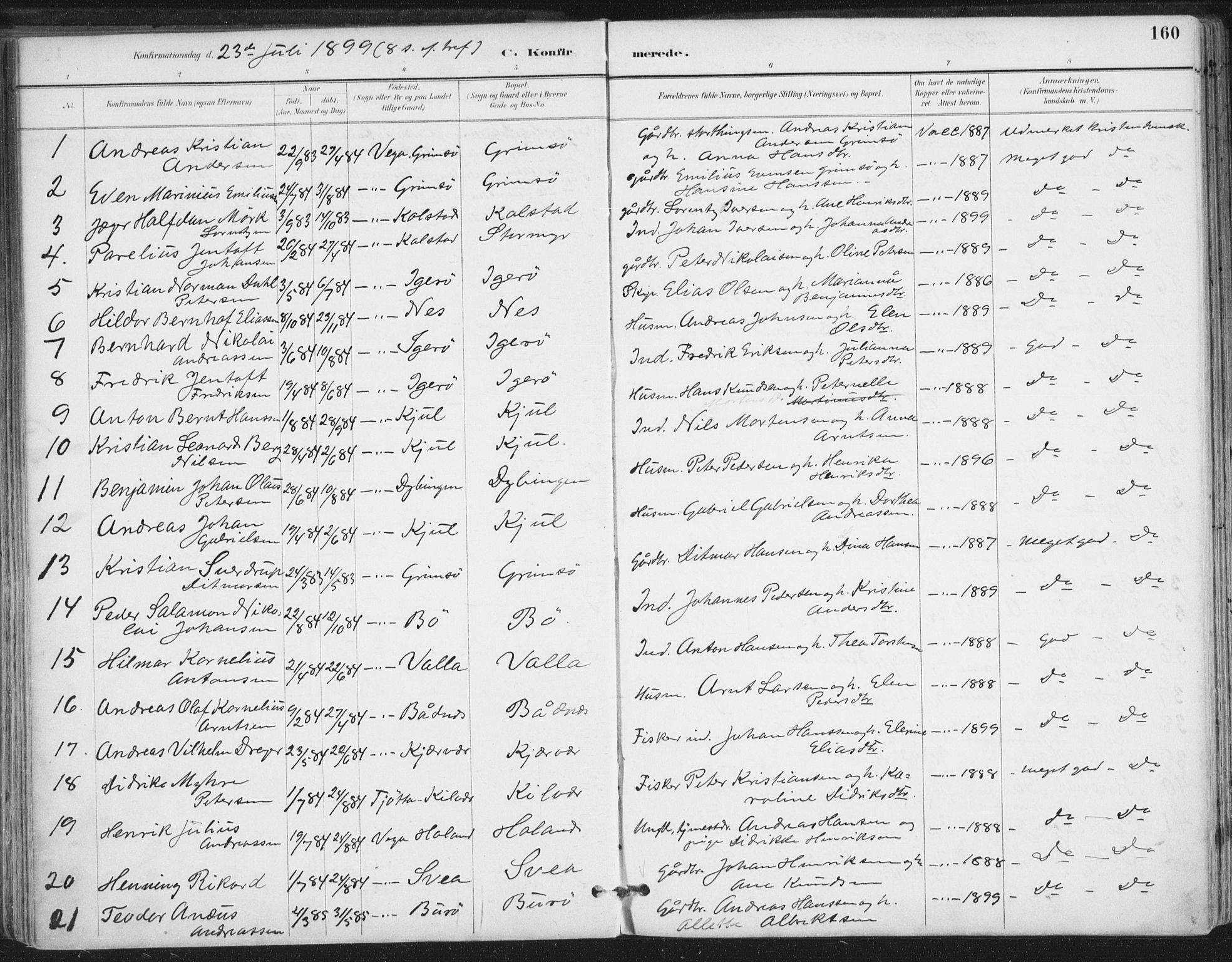 Ministerialprotokoller, klokkerbøker og fødselsregistre - Nordland, AV/SAT-A-1459/816/L0244: Parish register (official) no. 816A10, 1886-1903, p. 160