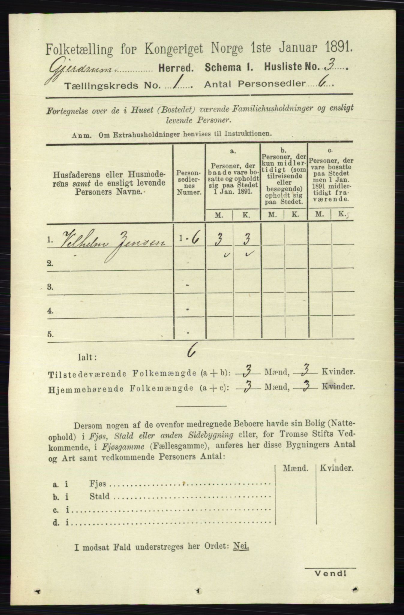 RA, 1891 census for 0234 Gjerdrum, 1891, p. 20