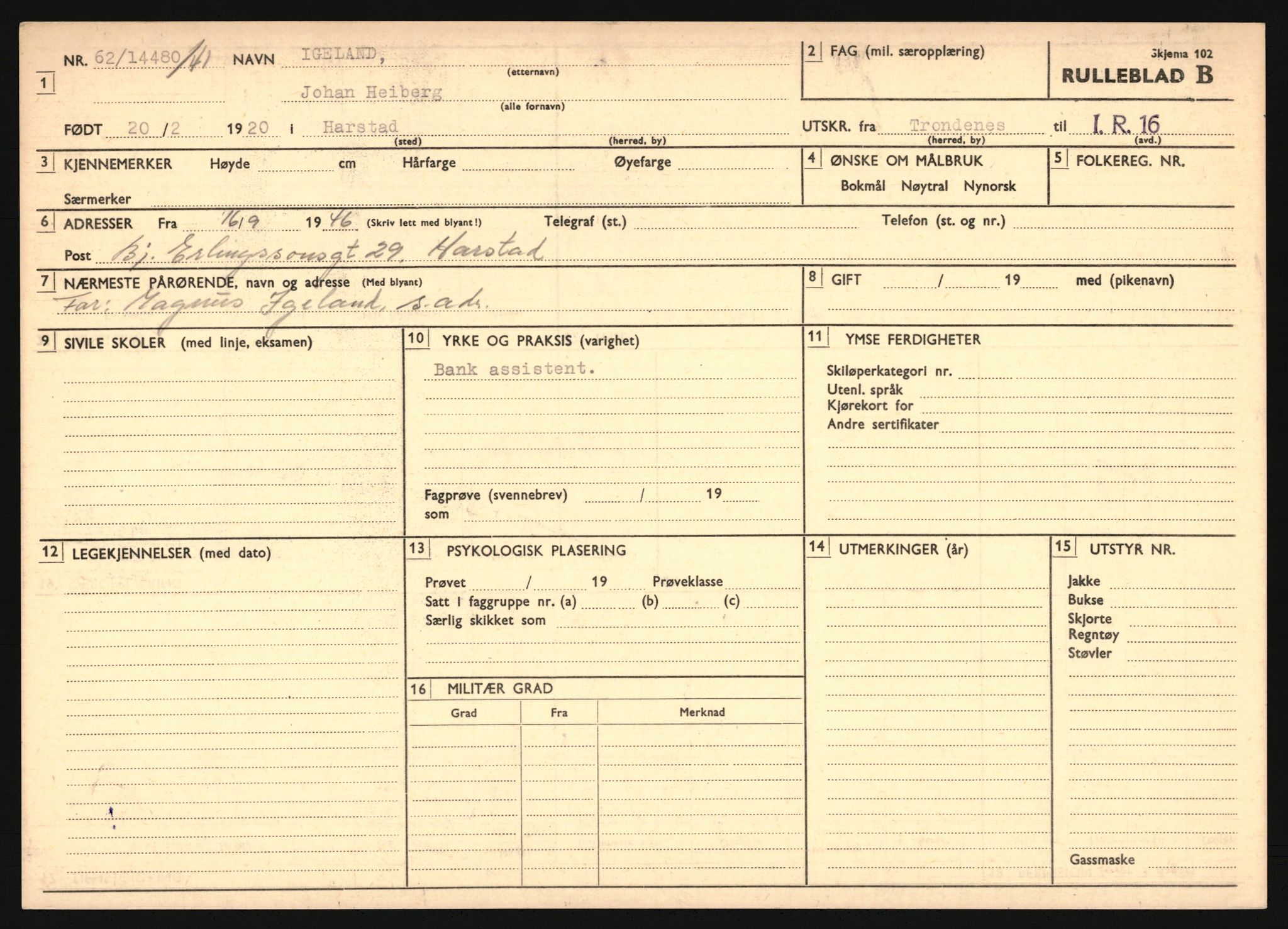 Forsvaret, Troms infanteriregiment nr. 16, AV/RA-RAFA-3146/P/Pa/L0024/0002: Rulleblad / Rulleblad for regimentets menige mannskaper, årsklasse 1941, 1941, p. 160