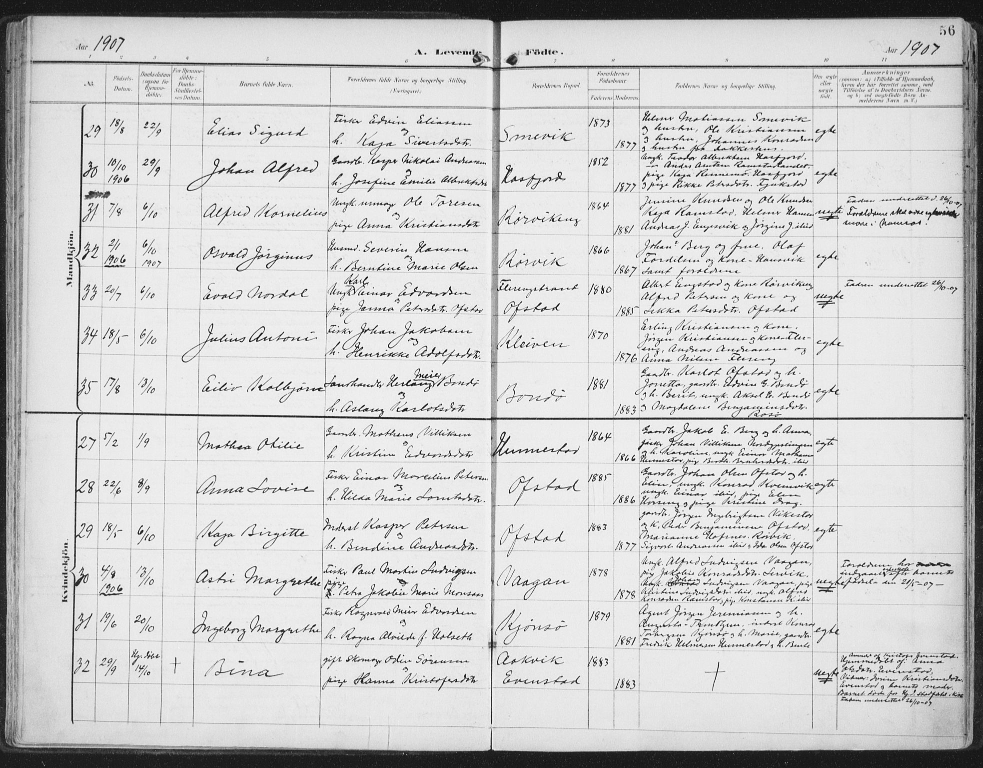 Ministerialprotokoller, klokkerbøker og fødselsregistre - Nord-Trøndelag, AV/SAT-A-1458/786/L0688: Parish register (official) no. 786A04, 1899-1912, p. 56