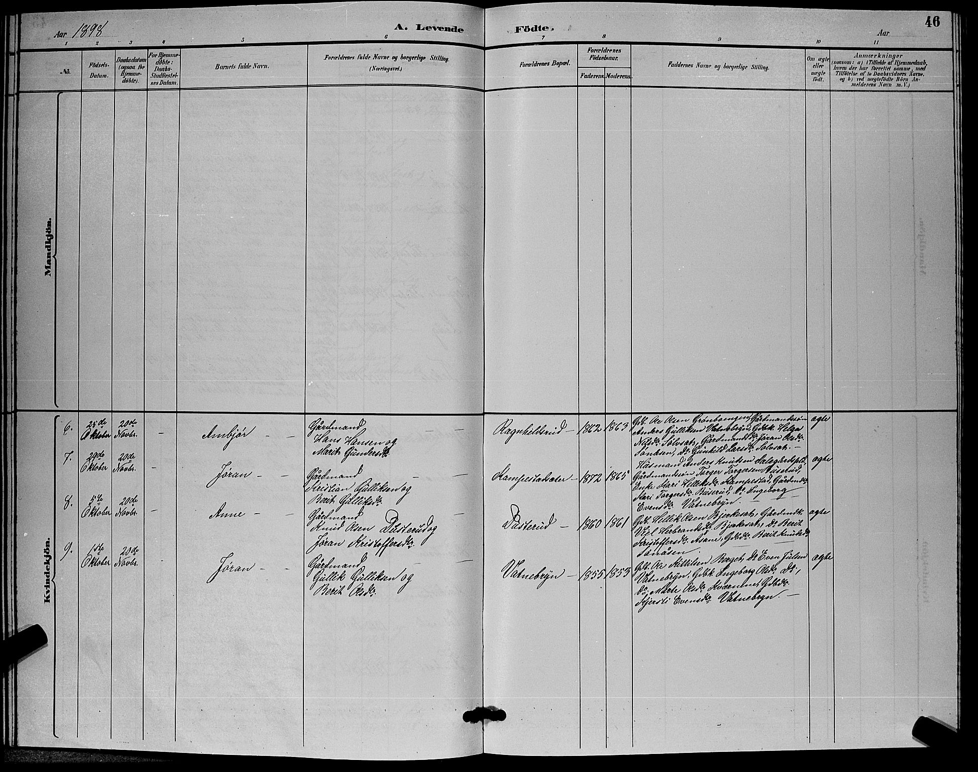 Flesberg kirkebøker, SAKO/A-18/G/Ga/L0004: Parish register (copy) no. I 4 /3, 1890-1898, p. 46