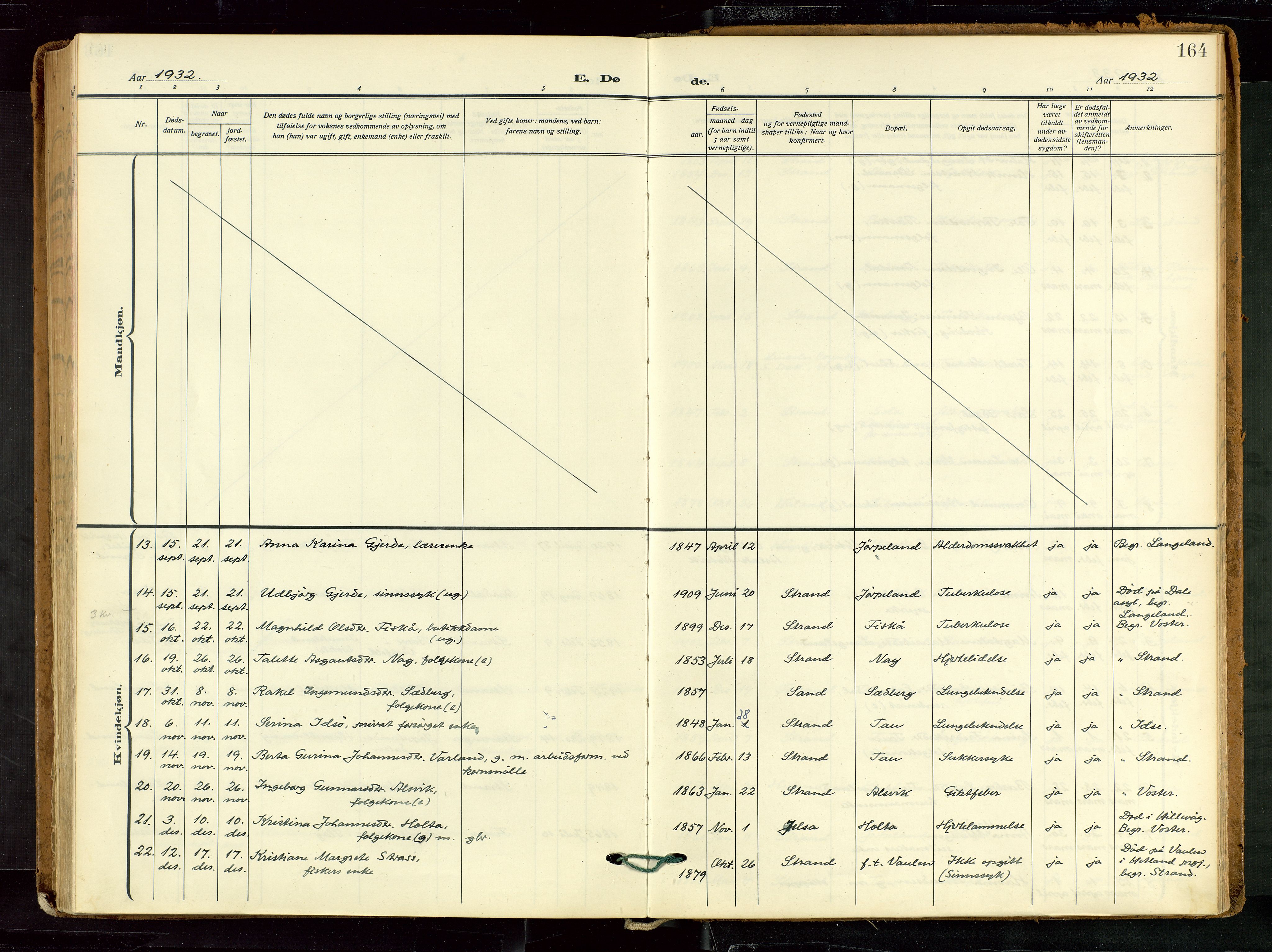 Strand sokneprestkontor, AV/SAST-A-101828/H/Ha/Haa/L0012: Parish register (official) no. A 12, 1927-1946, p. 164