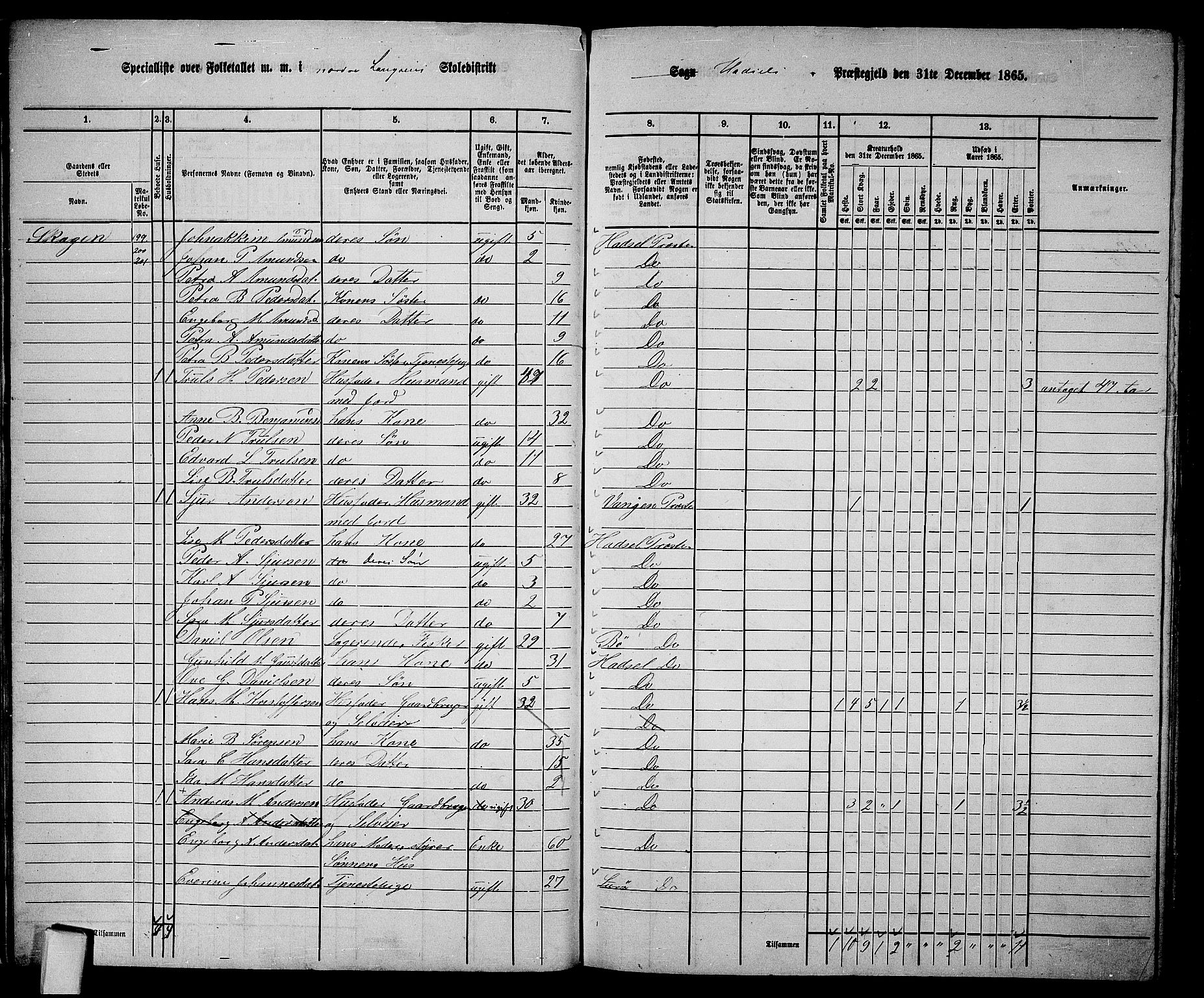 RA, 1865 census for Hadsel, 1865, p. 17