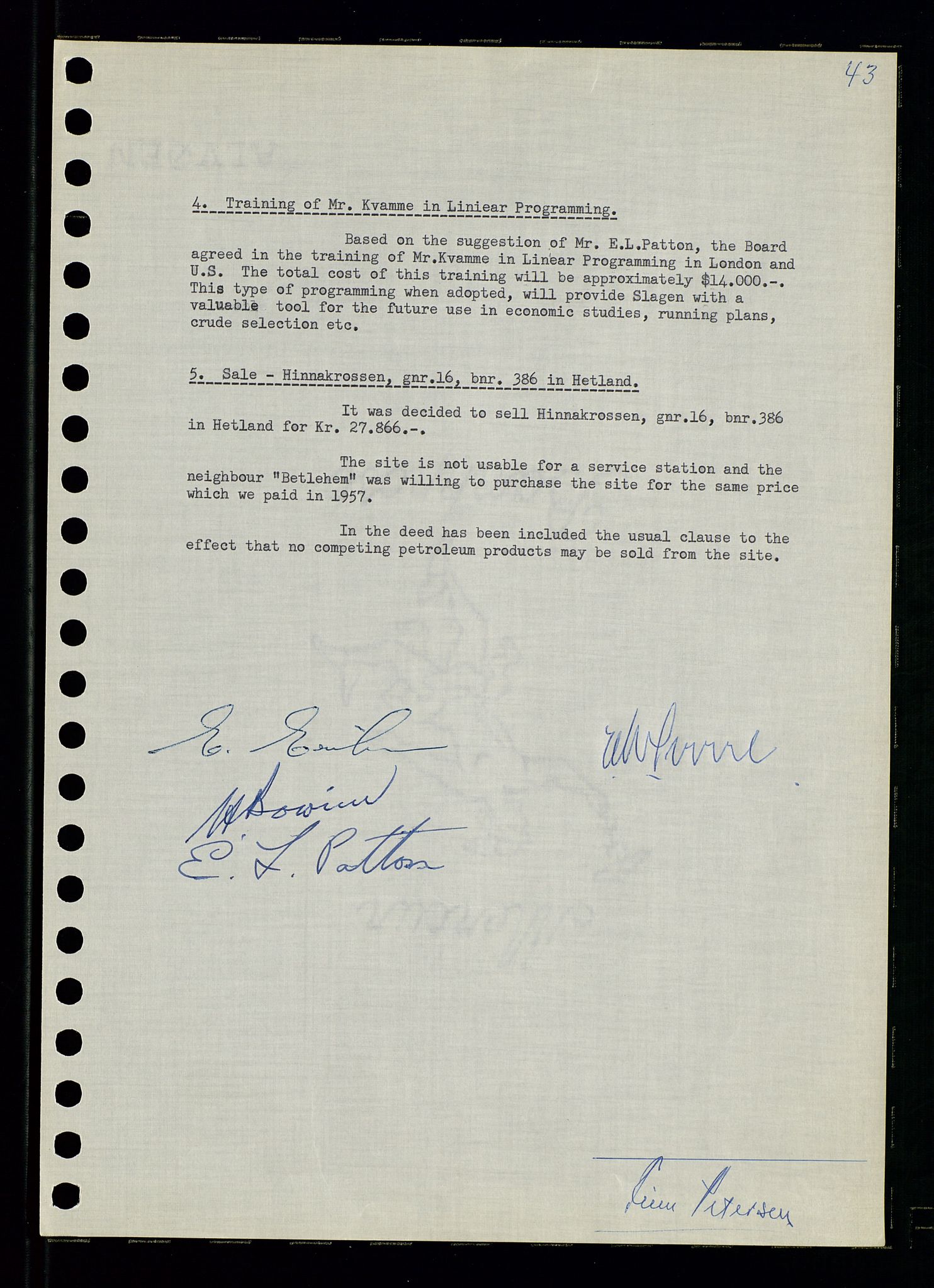 Pa 0982 - Esso Norge A/S, AV/SAST-A-100448/A/Aa/L0001/0003: Den administrerende direksjon Board minutes (styrereferater) / Den administrerende direksjon Board minutes (styrereferater), 1962, p. 43