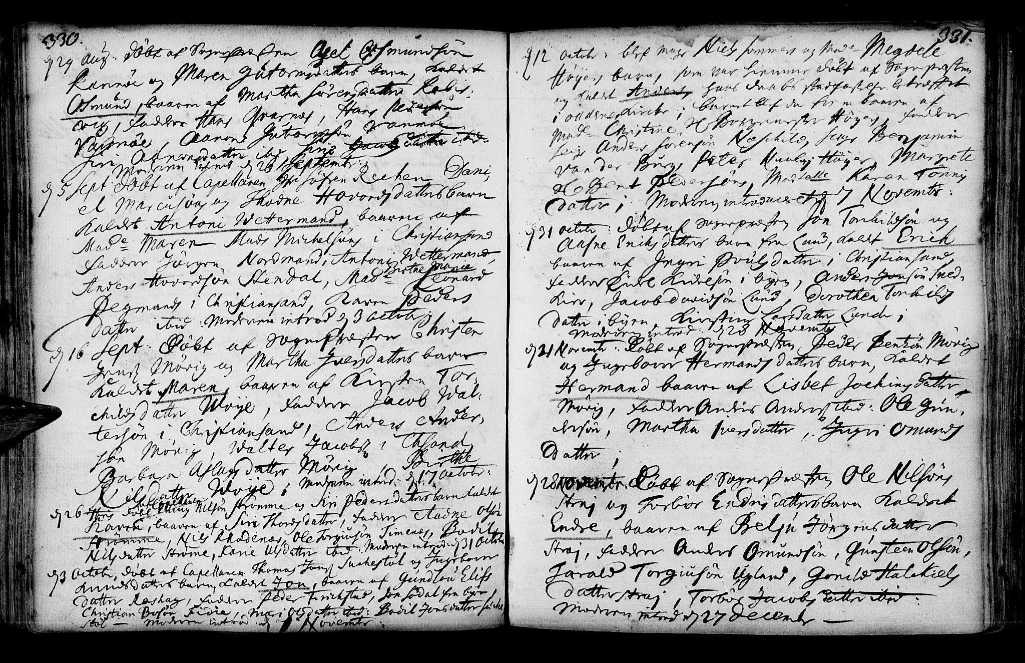 Oddernes sokneprestkontor, SAK/1111-0033/F/Fa/Faa/L0001: Parish register (official) no. A 1, 1692-1718, p. 330-331