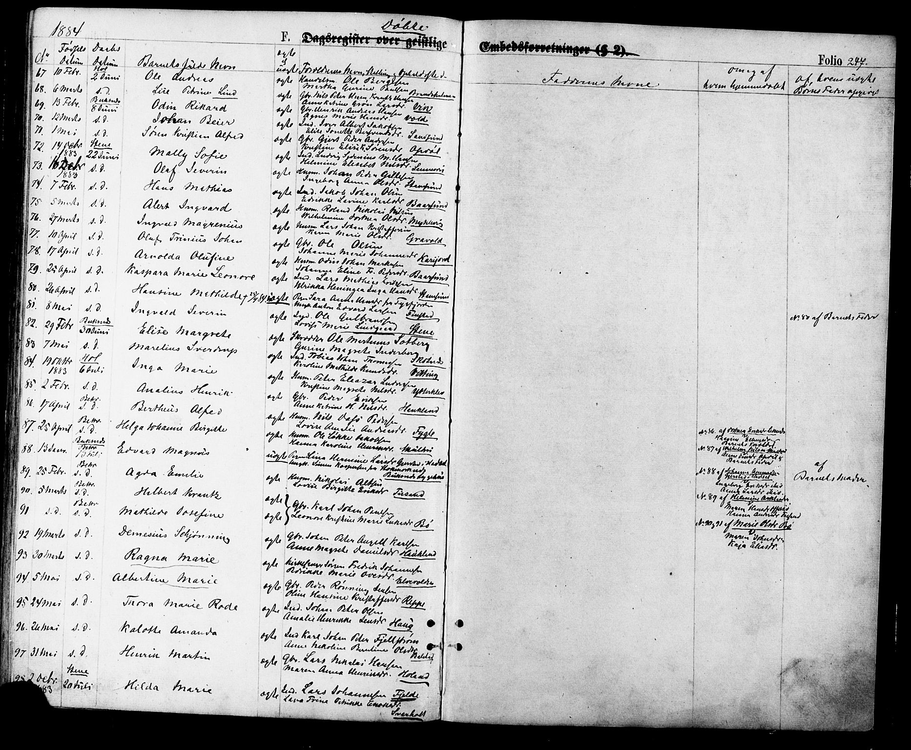 Ministerialprotokoller, klokkerbøker og fødselsregistre - Nordland, AV/SAT-A-1459/881/L1166: Parish register (copy) no. 881C03, 1876-1885, p. 247