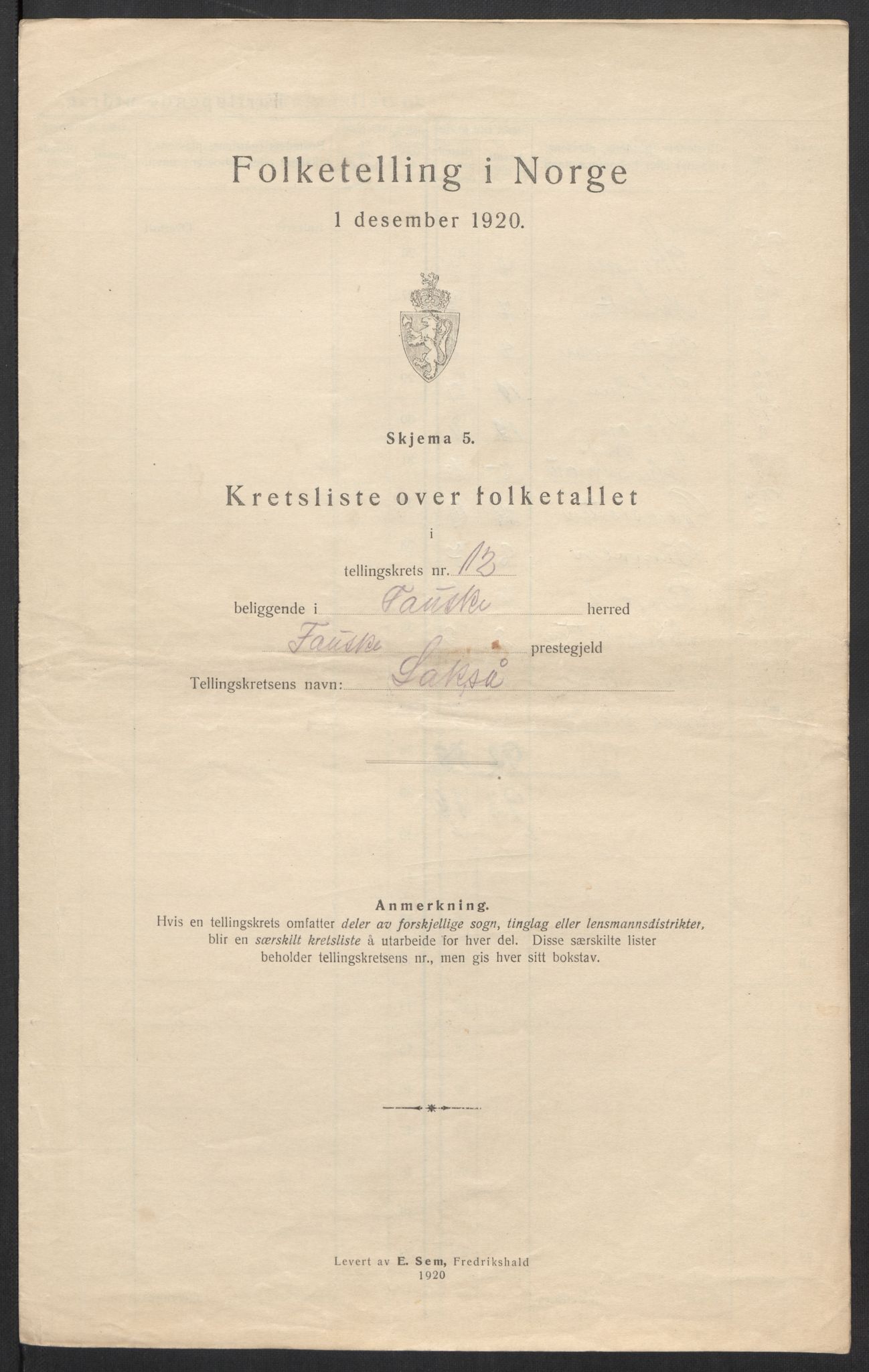 SAT, 1920 census for Fauske, 1920, p. 39