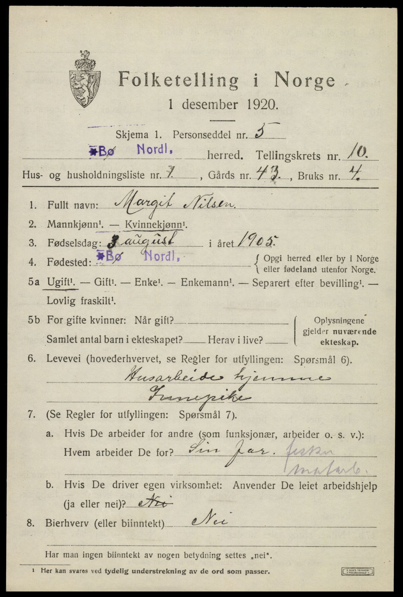 SAT, 1920 census for Bø, 1920, p. 8526