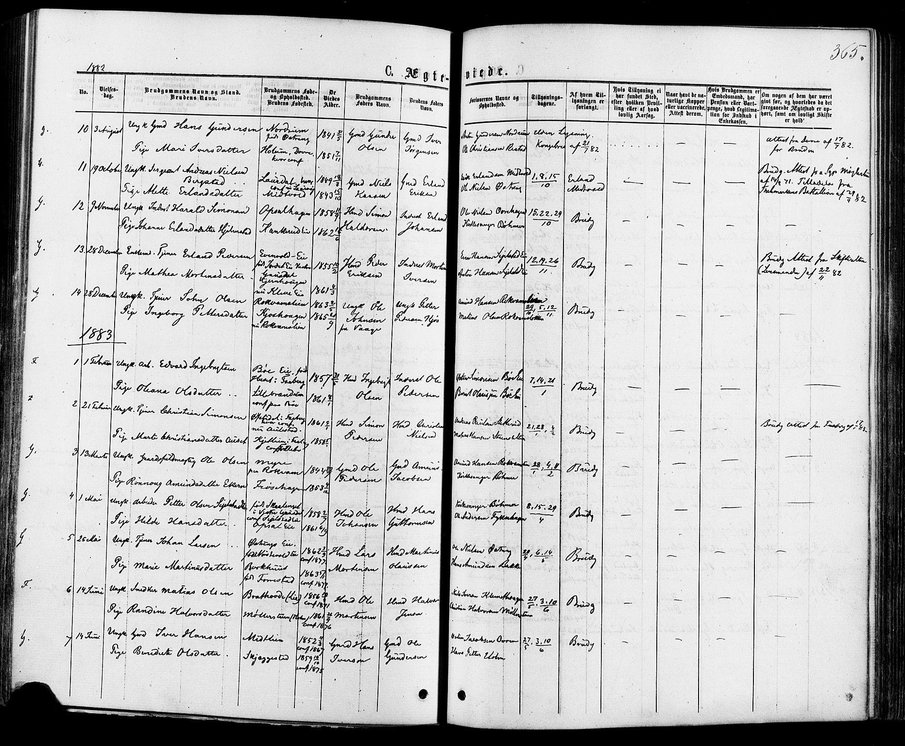 Østre Gausdal prestekontor, SAH/PREST-092/H/Ha/Haa/L0001: Parish register (official) no. 1, 1874-1886, p. 365