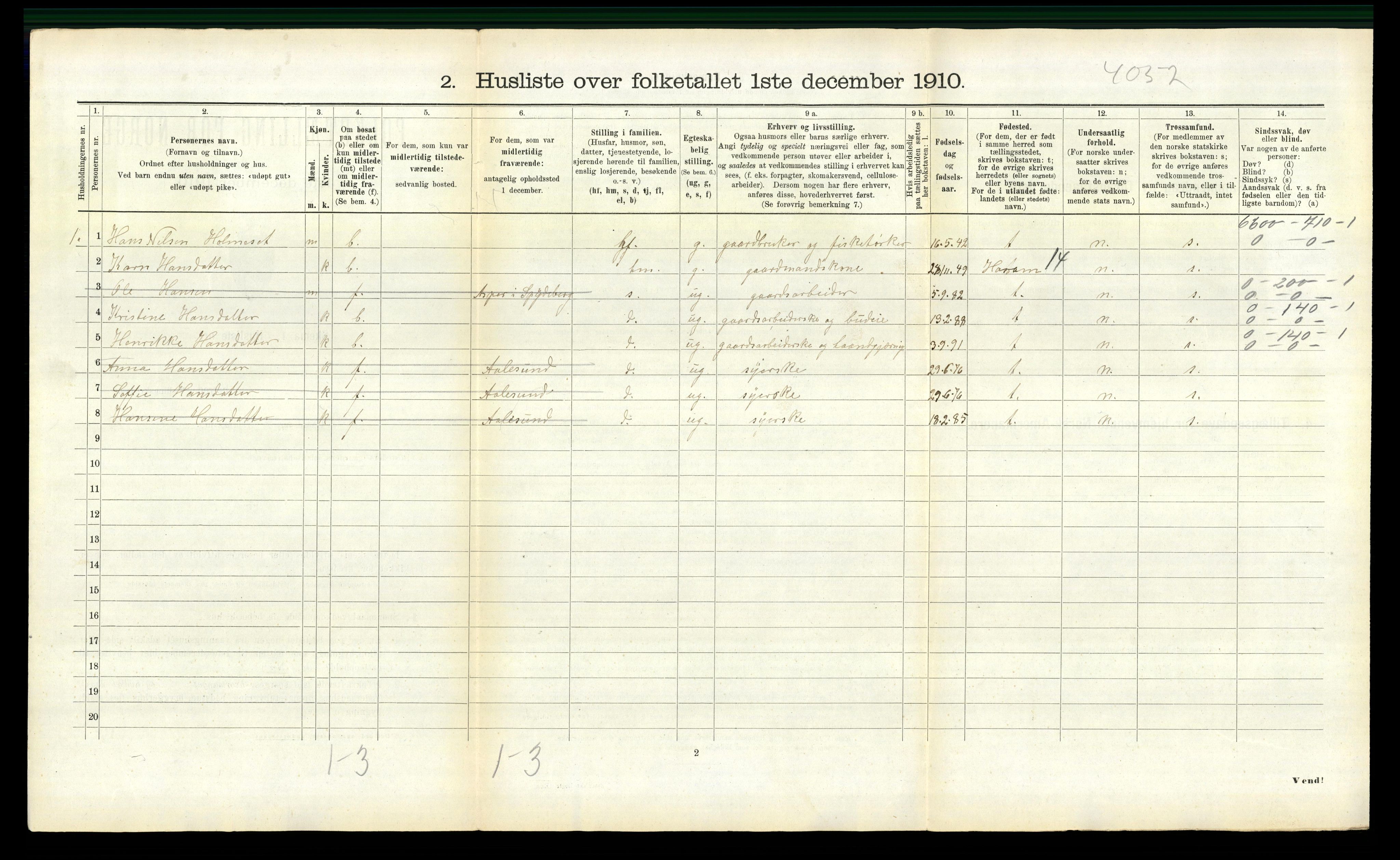 RA, 1910 census for Borgund, 1910, p. 1822