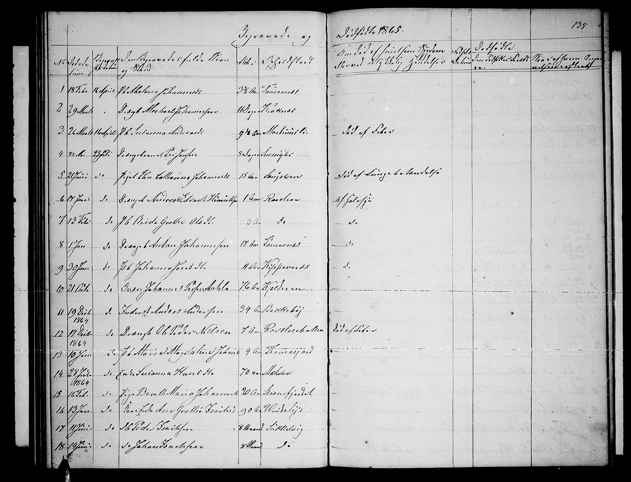 Skjervøy sokneprestkontor, SATØ/S-1300/H/Ha/Hab/L0019klokker: Parish register (copy) no. 19, 1863-1877, p. 135