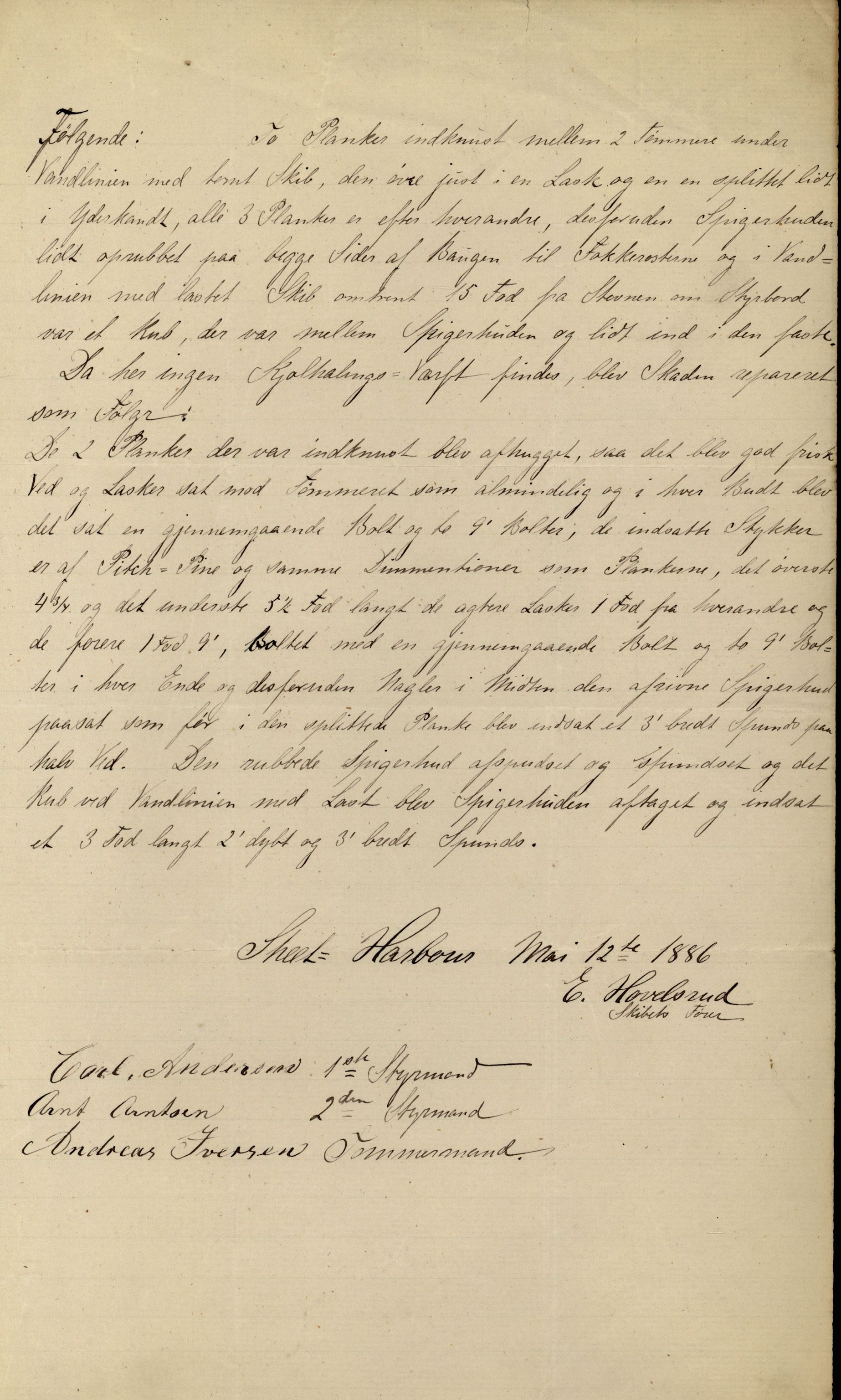 Pa 63 - Østlandske skibsassuranceforening, VEMU/A-1079/G/Ga/L0019/0003: Havaridokumenter / Empress, Eigil, Dato, Jarlen, Valhalla, Ternen, 1885-1886, p. 38