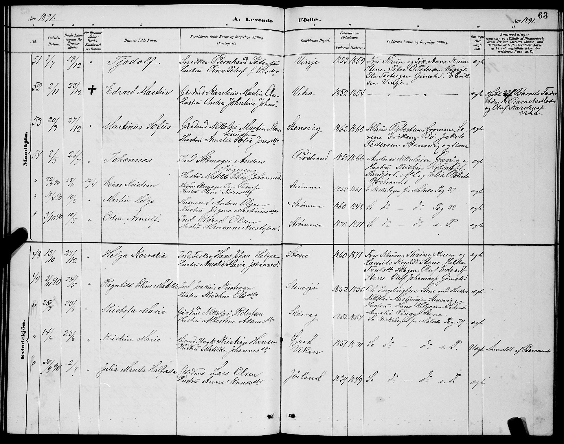 Ministerialprotokoller, klokkerbøker og fødselsregistre - Nordland, AV/SAT-A-1459/891/L1315: Parish register (copy) no. 891C04, 1886-1893, p. 63