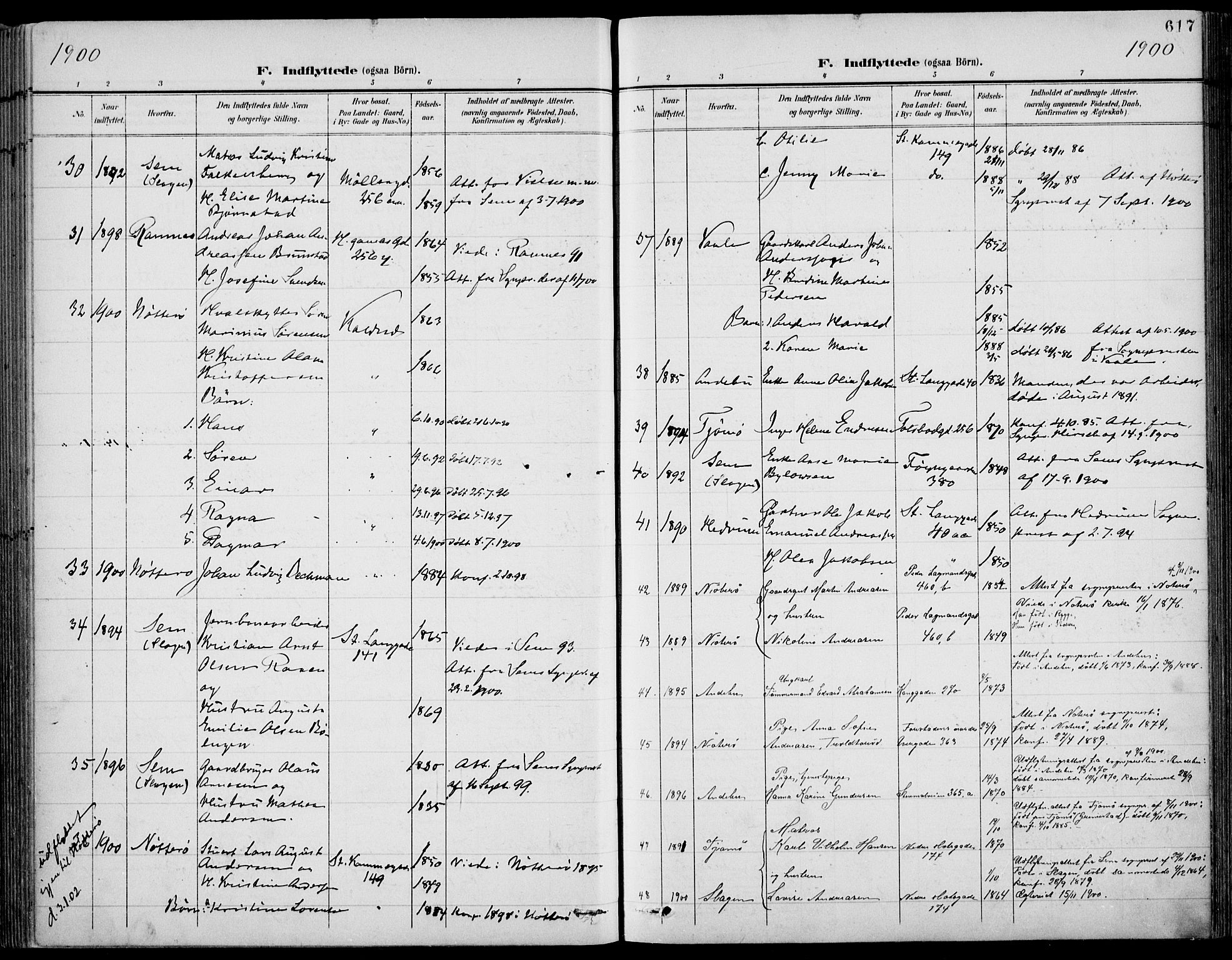 Tønsberg kirkebøker, SAKO/A-330/F/Fa/L0013: Parish register (official) no. I 13, 1900-1913, p. 617