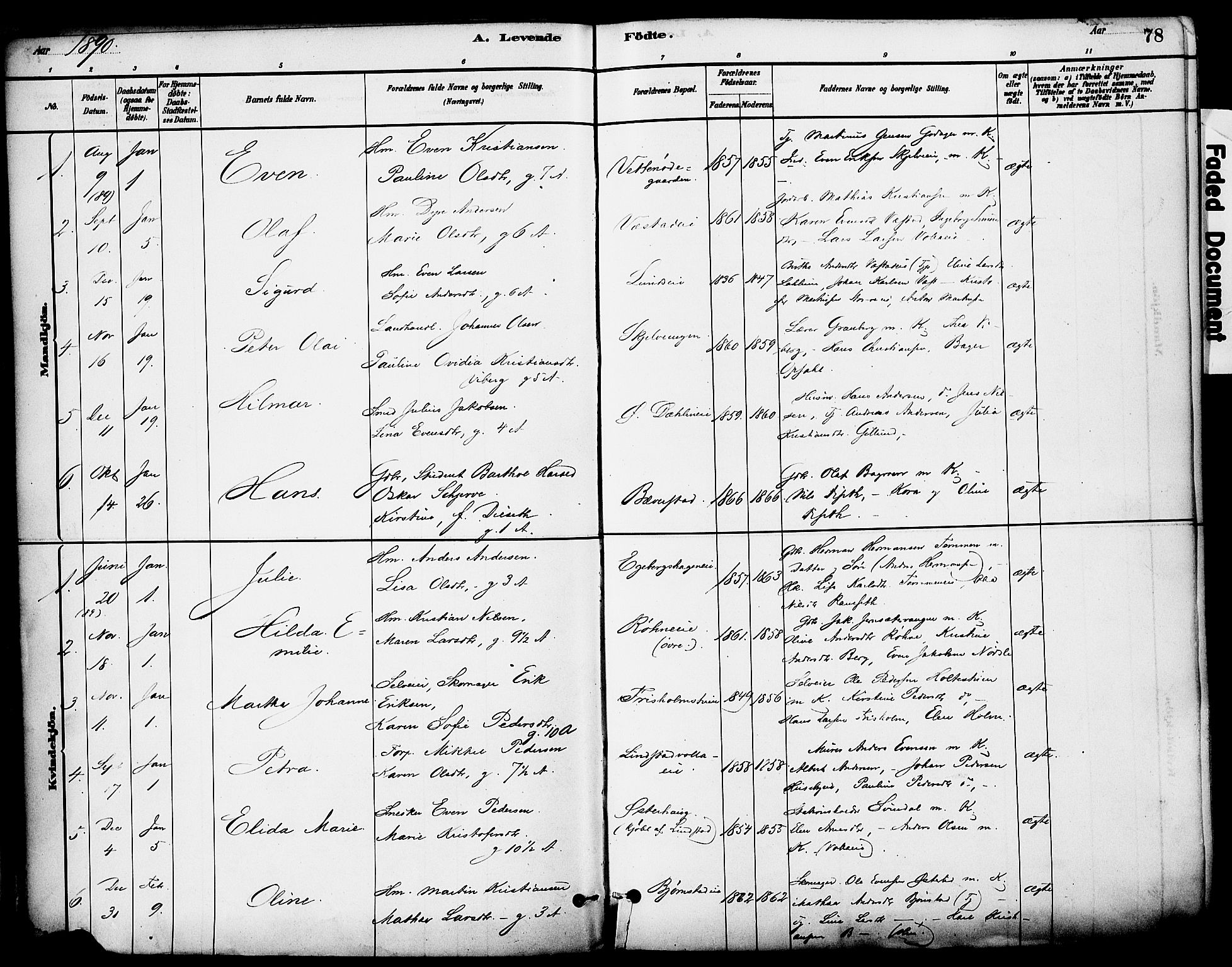 Stange prestekontor, SAH/PREST-002/K/L0017: Parish register (official) no. 17, 1880-1893, p. 78