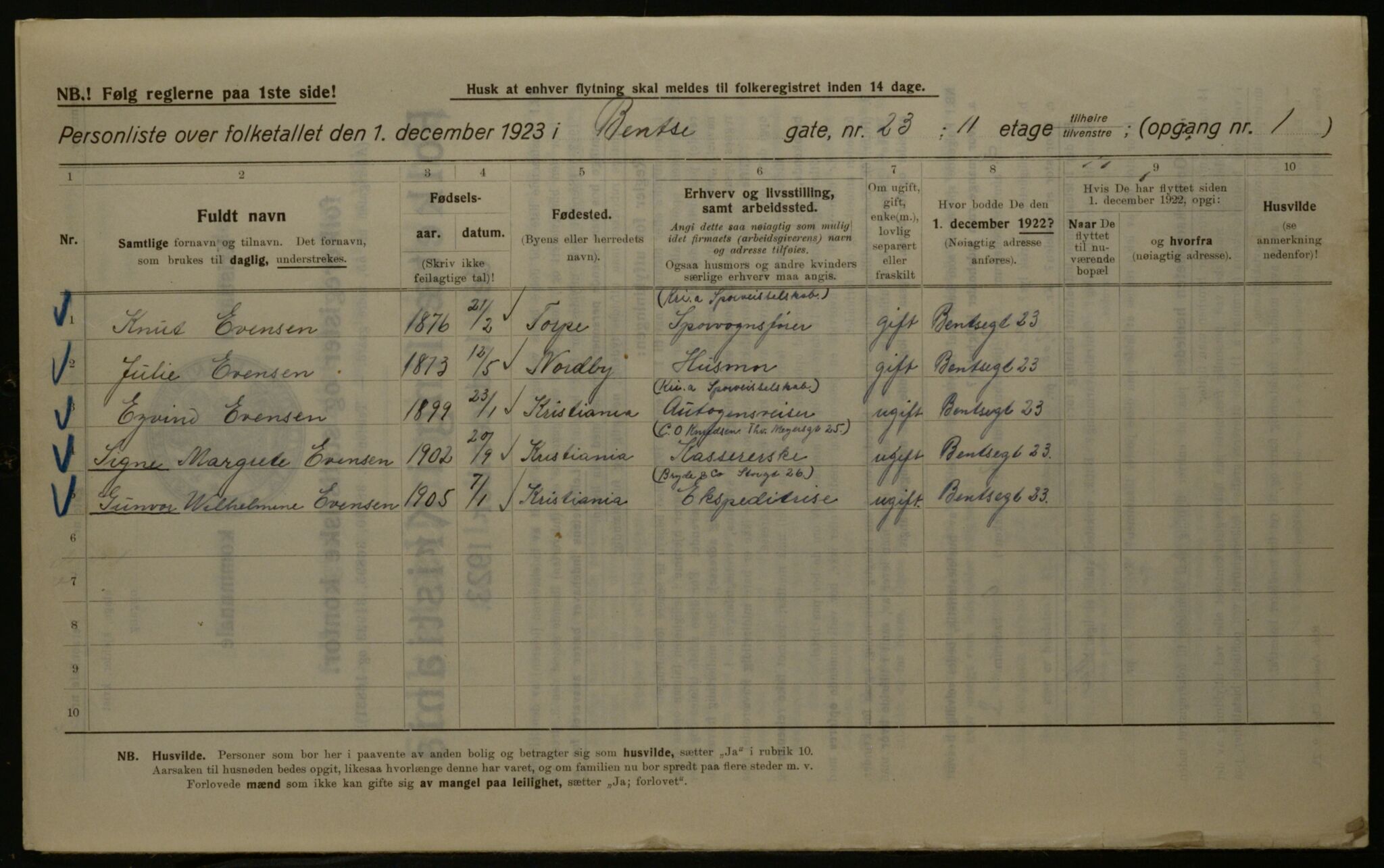 OBA, Municipal Census 1923 for Kristiania, 1923, p. 4514