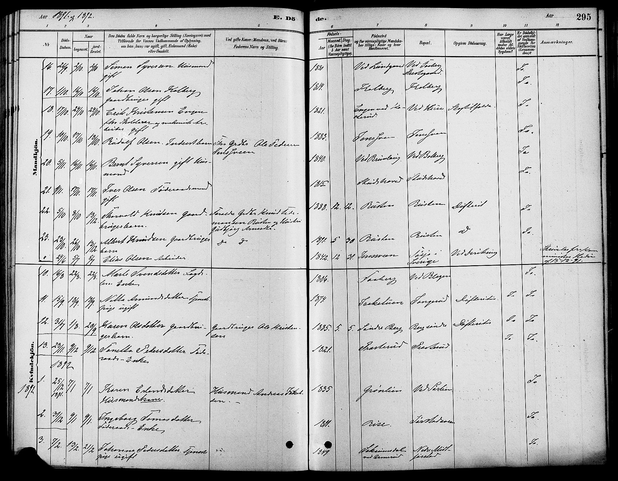 Fåberg prestekontor, SAH/PREST-086/H/Ha/Haa/L0008: Parish register (official) no. 8, 1879-1898, p. 295