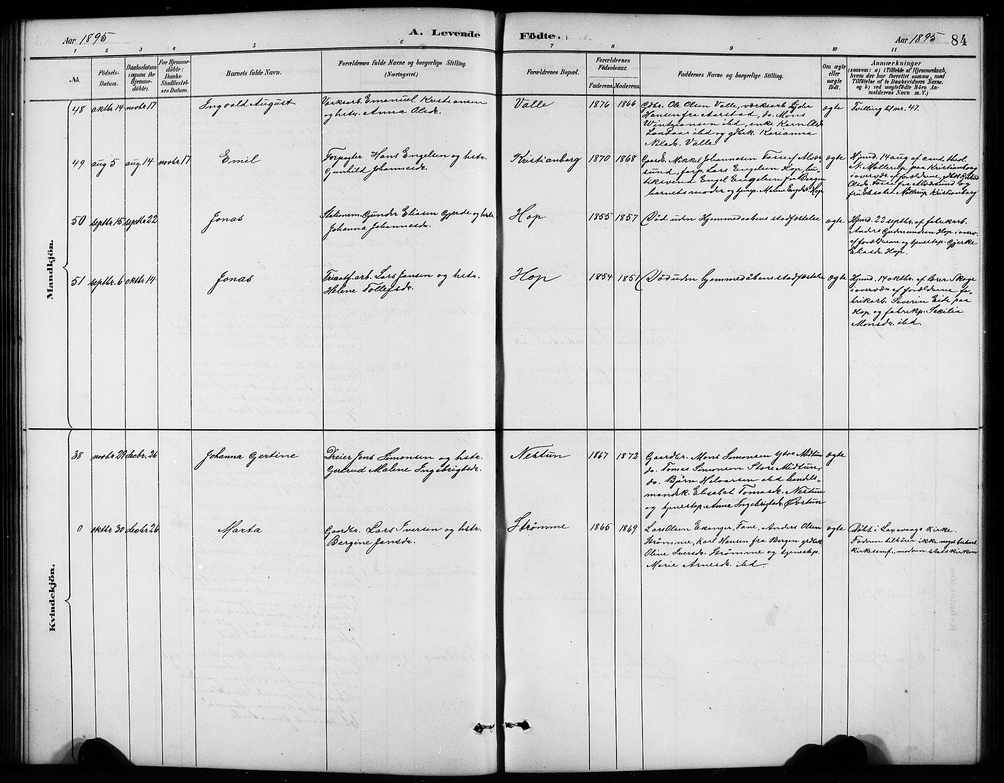 Birkeland Sokneprestembete, SAB/A-74601/H/Hab: Parish register (copy) no. A 4, 1888-1897, p. 84