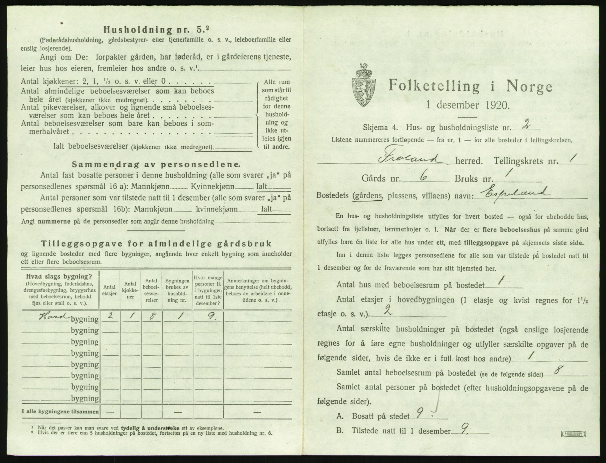 SAK, 1920 census for Froland, 1920, p. 45