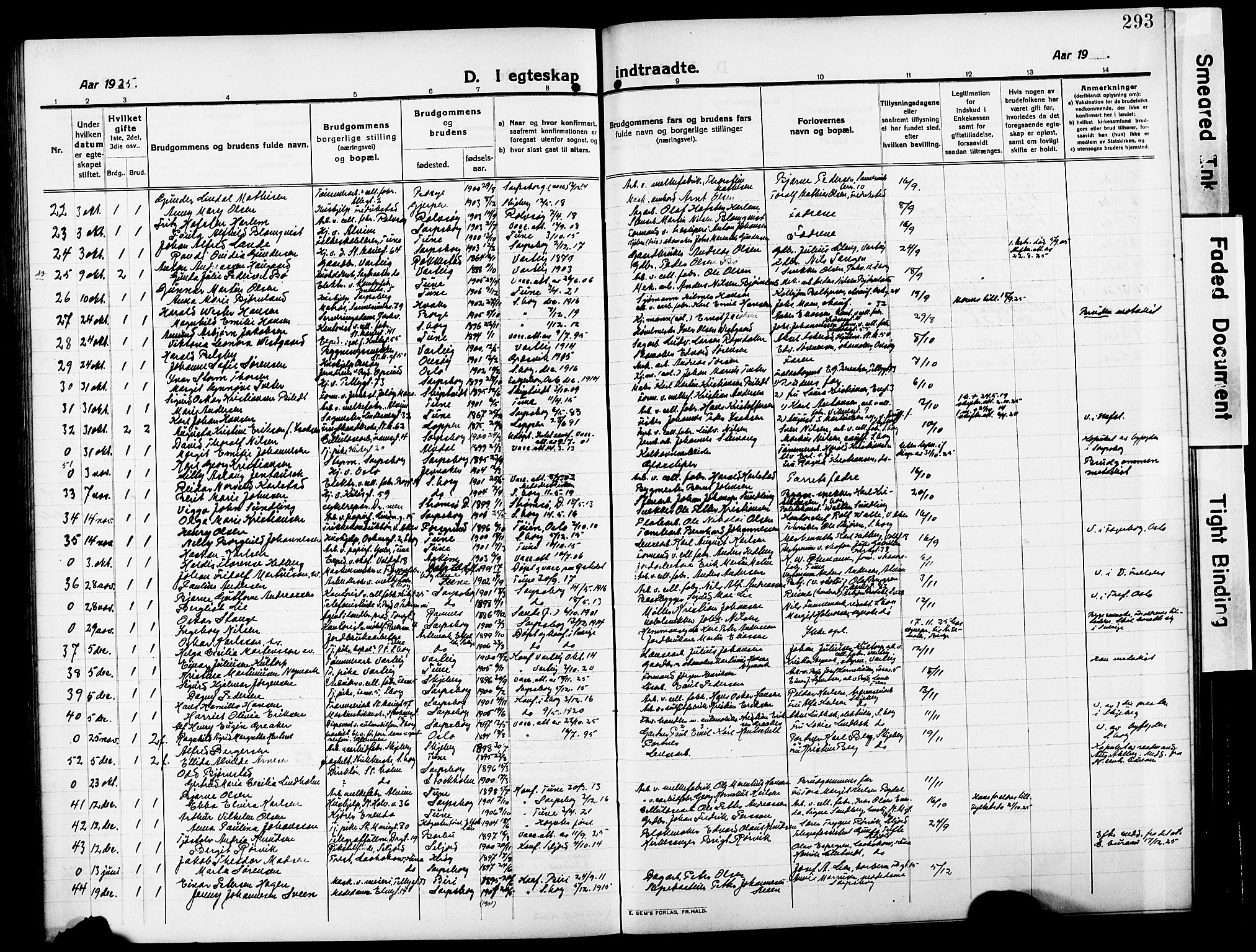 Sarpsborg prestekontor Kirkebøker, AV/SAO-A-2006/G/Ga/L0002: Parish register (copy) no. 2, 1912-1931, p. 293