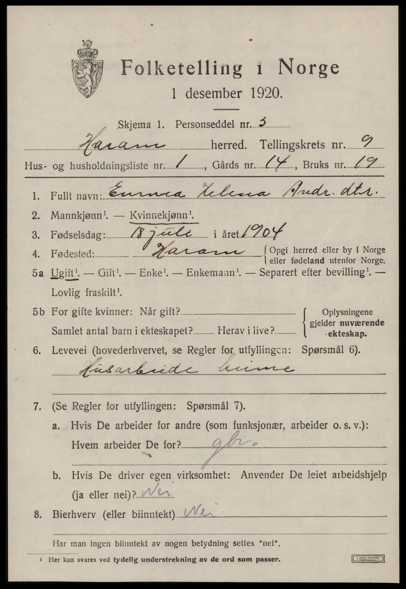 SAT, 1920 census for Haram, 1920, p. 5051