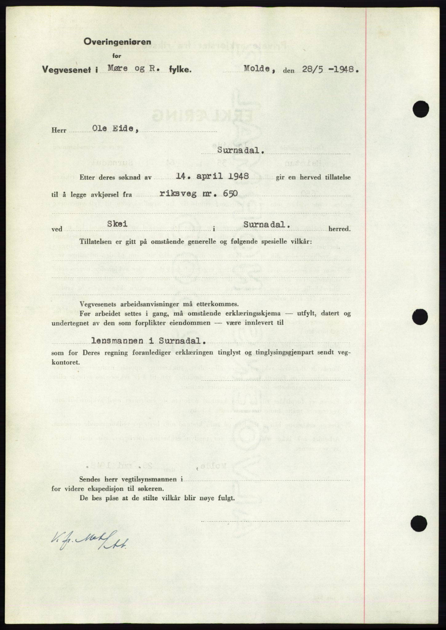 Nordmøre sorenskriveri, AV/SAT-A-4132/1/2/2Ca: Mortgage book no. B99, 1948-1948, Diary no: : 2134/1948