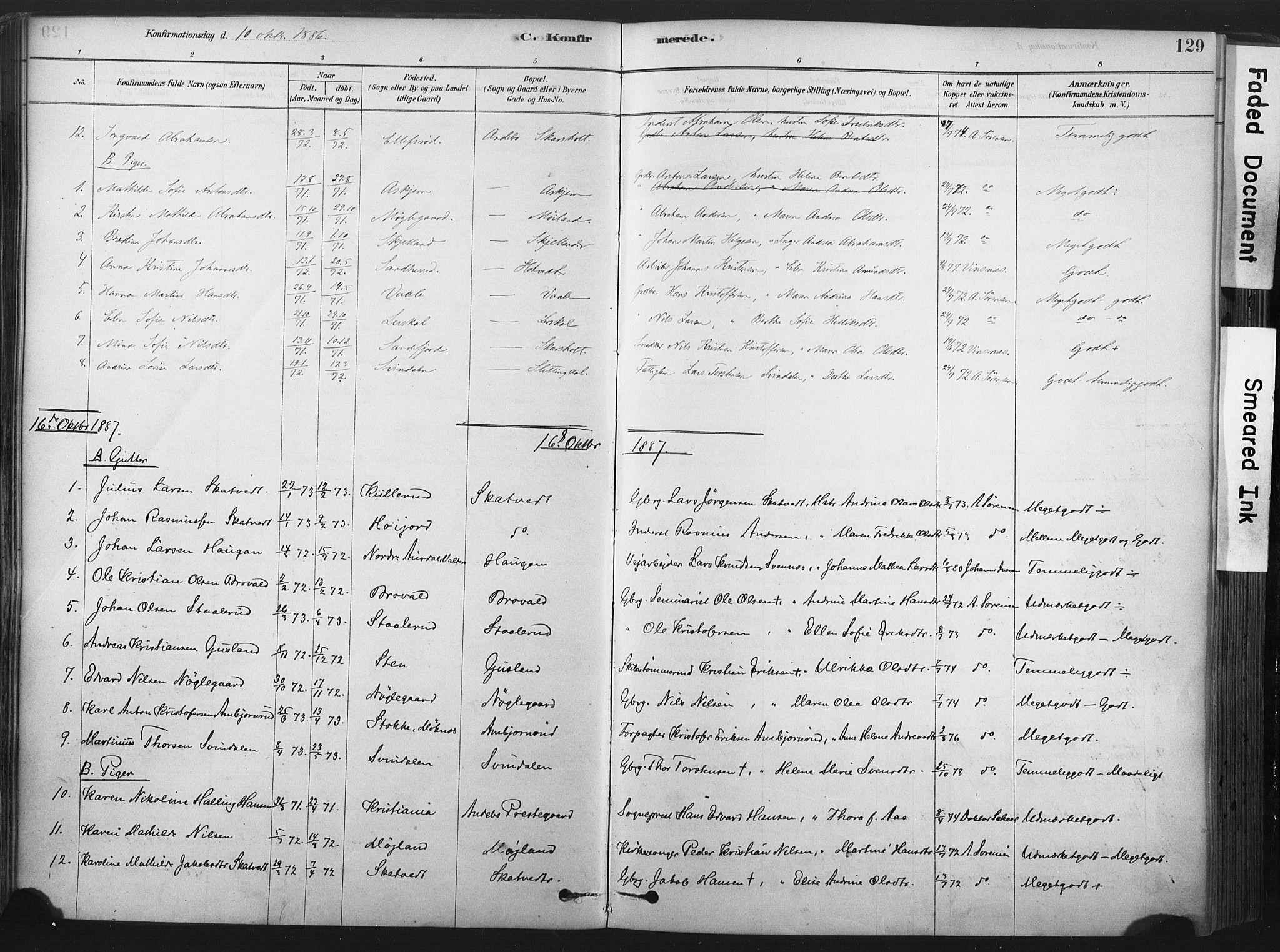 Andebu kirkebøker, SAKO/A-336/F/Fa/L0007: Parish register (official) no. 7, 1878-1899, p. 129