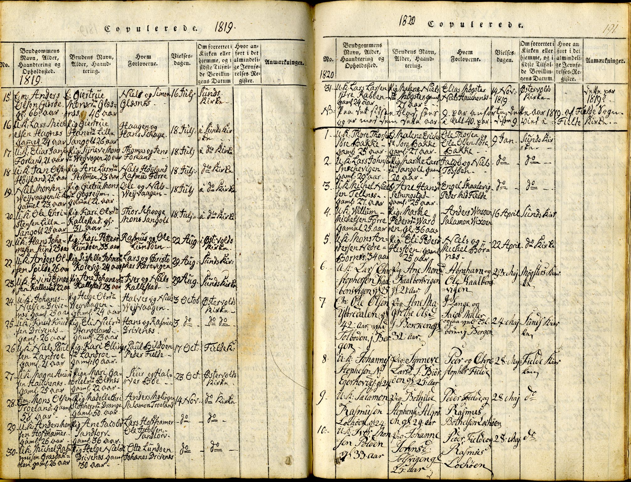 Sund sokneprestembete, SAB/A-99930: Parish register (official) no. A 11, 1814-1825, p. 191