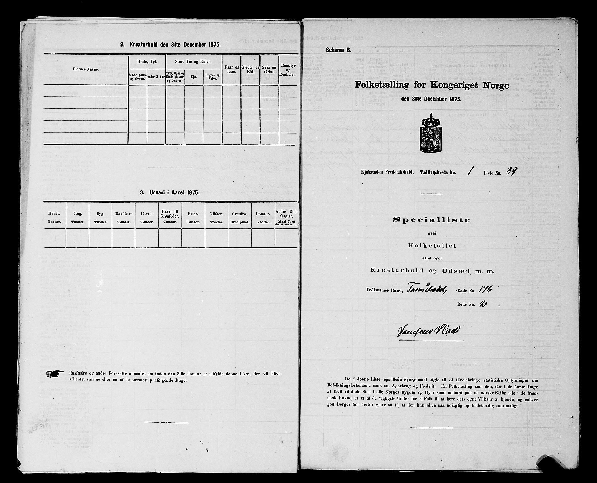 RA, 1875 census for 0101P Fredrikshald, 1875, p. 205