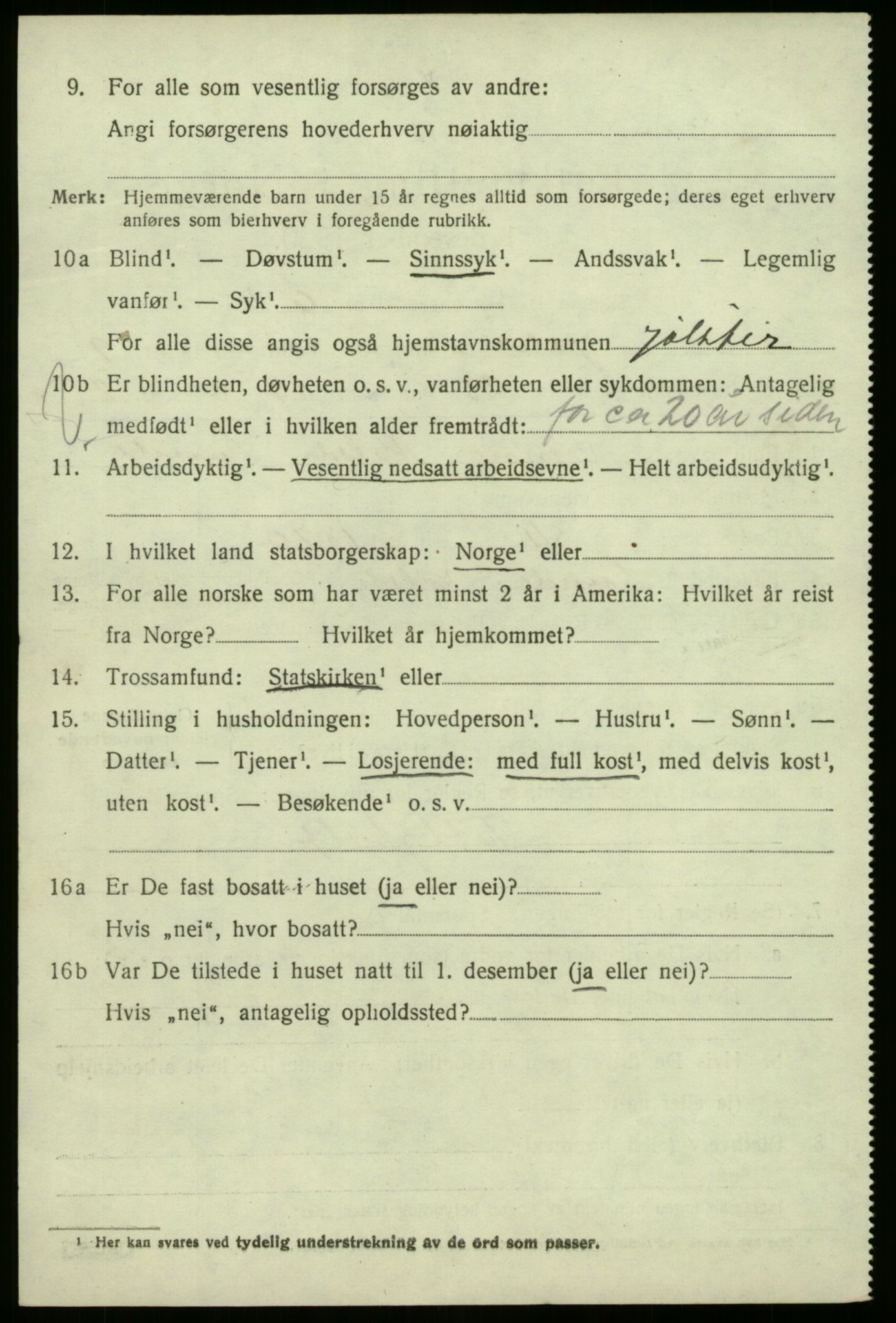 SAB, 1920 census for Jølster, 1920, p. 4643