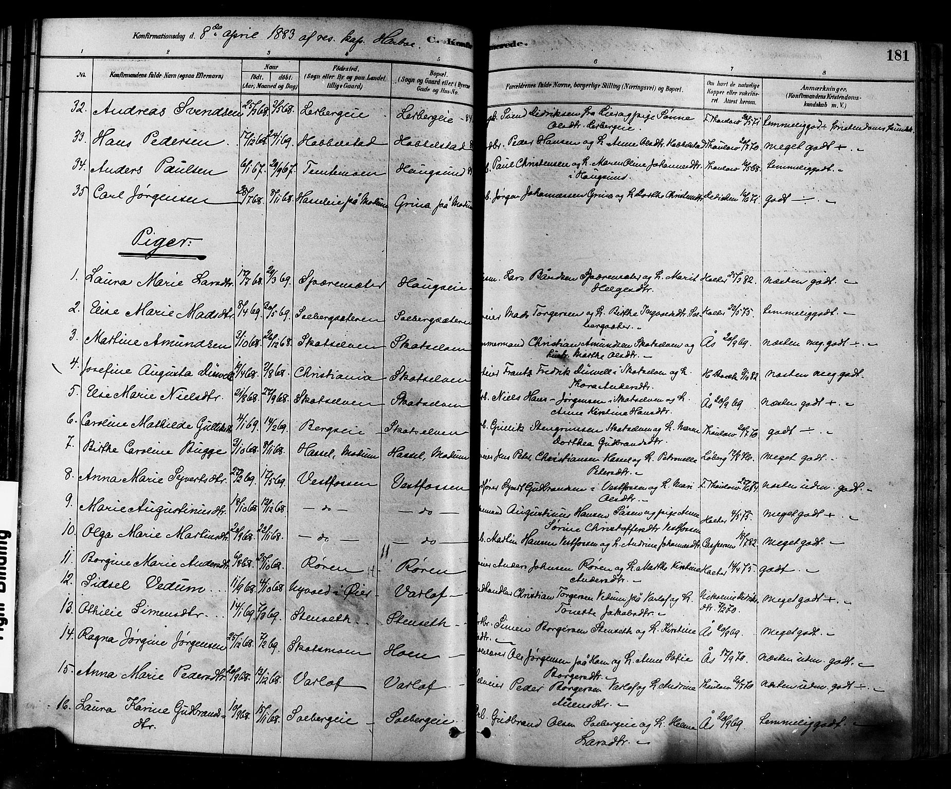 Eiker kirkebøker, AV/SAKO-A-4/F/Fb/L0001: Parish register (official) no. II 1, 1878-1888, p. 181