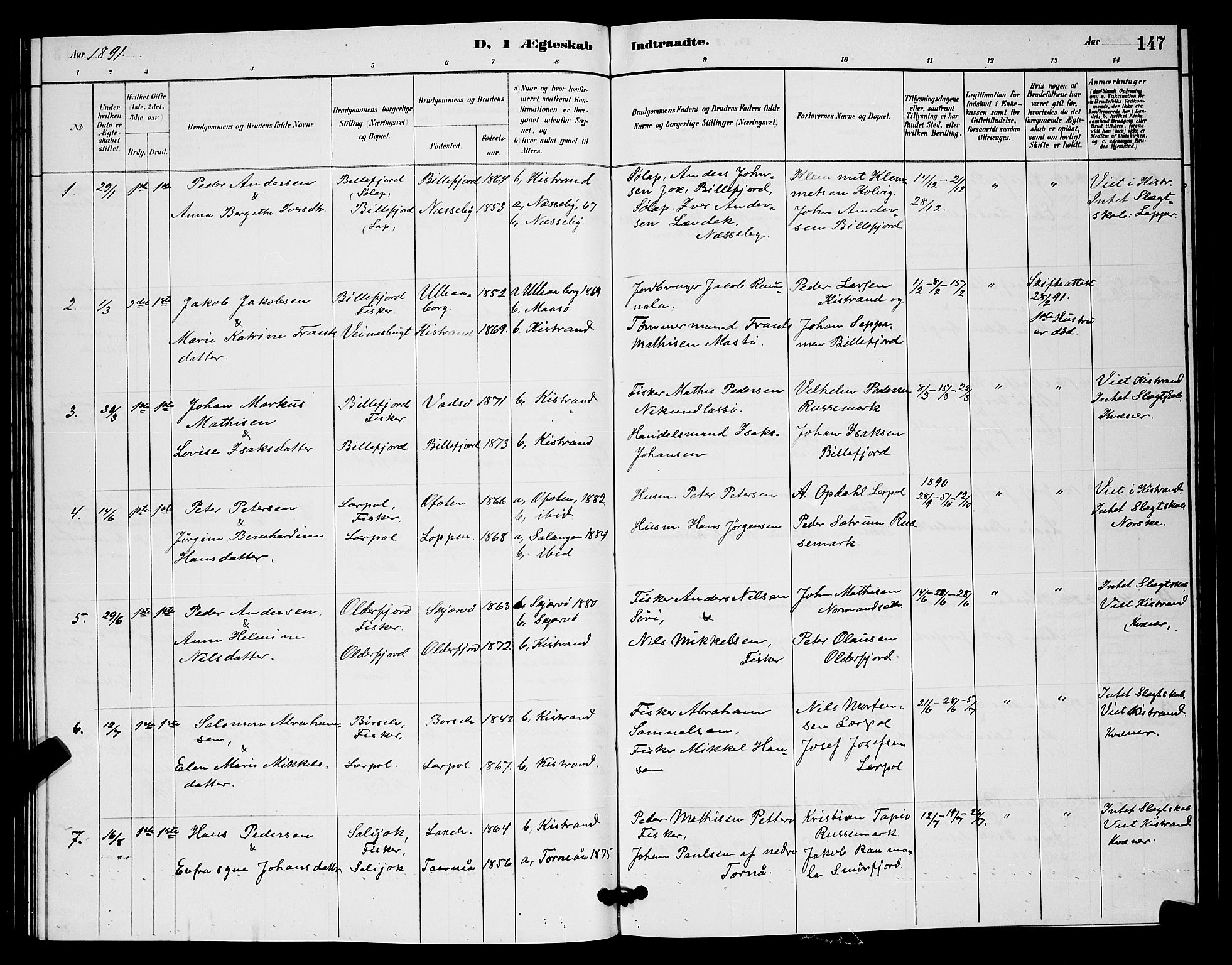 Kistrand/Porsanger sokneprestembete, SATØ/S-1351/H/Hb/L0004.klokk: Parish register (copy) no. 4, 1885-1894, p. 147