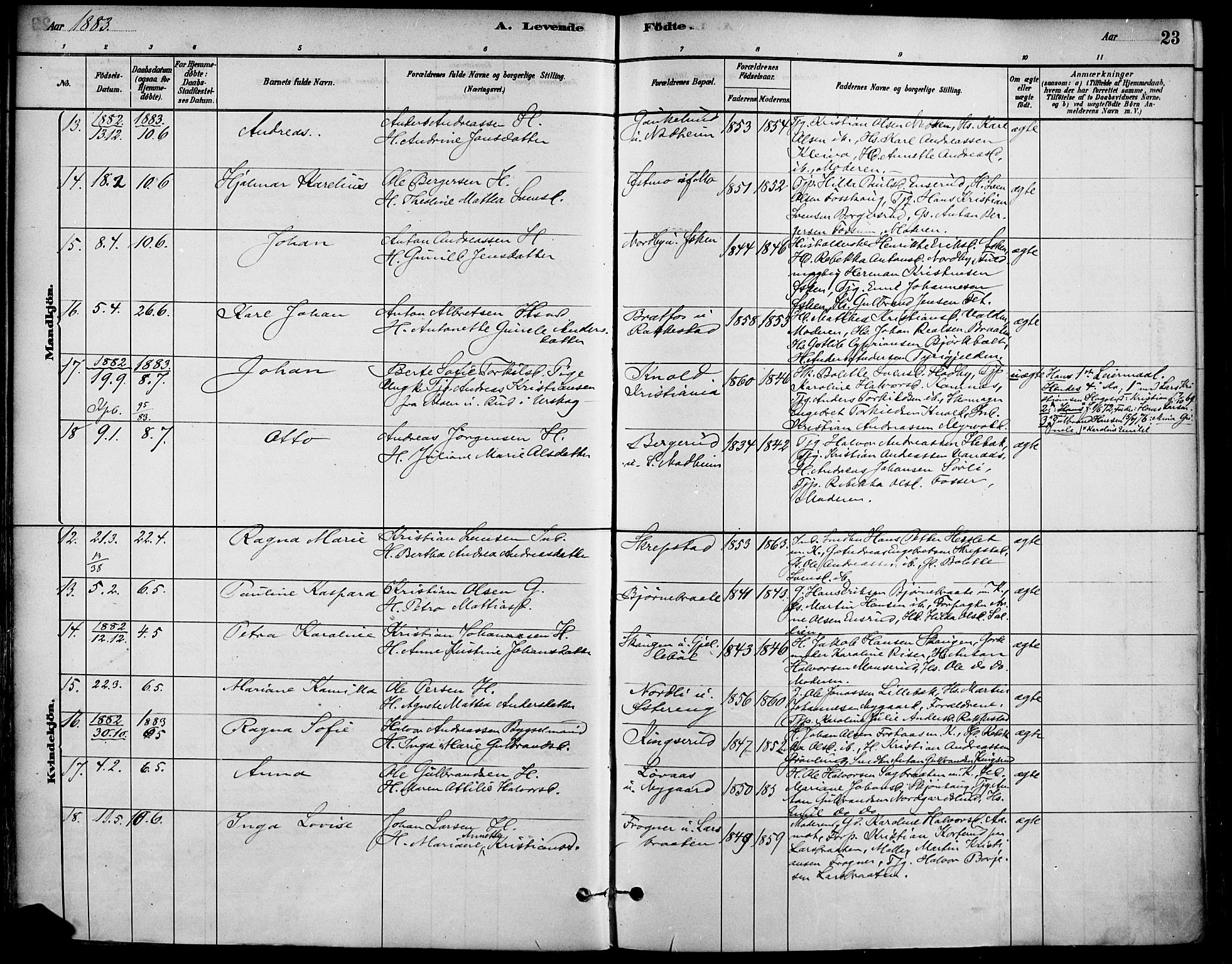 Høland prestekontor Kirkebøker, AV/SAO-A-10346a/F/Fa/L0013: Parish register (official) no. I 13, 1880-1897, p. 23