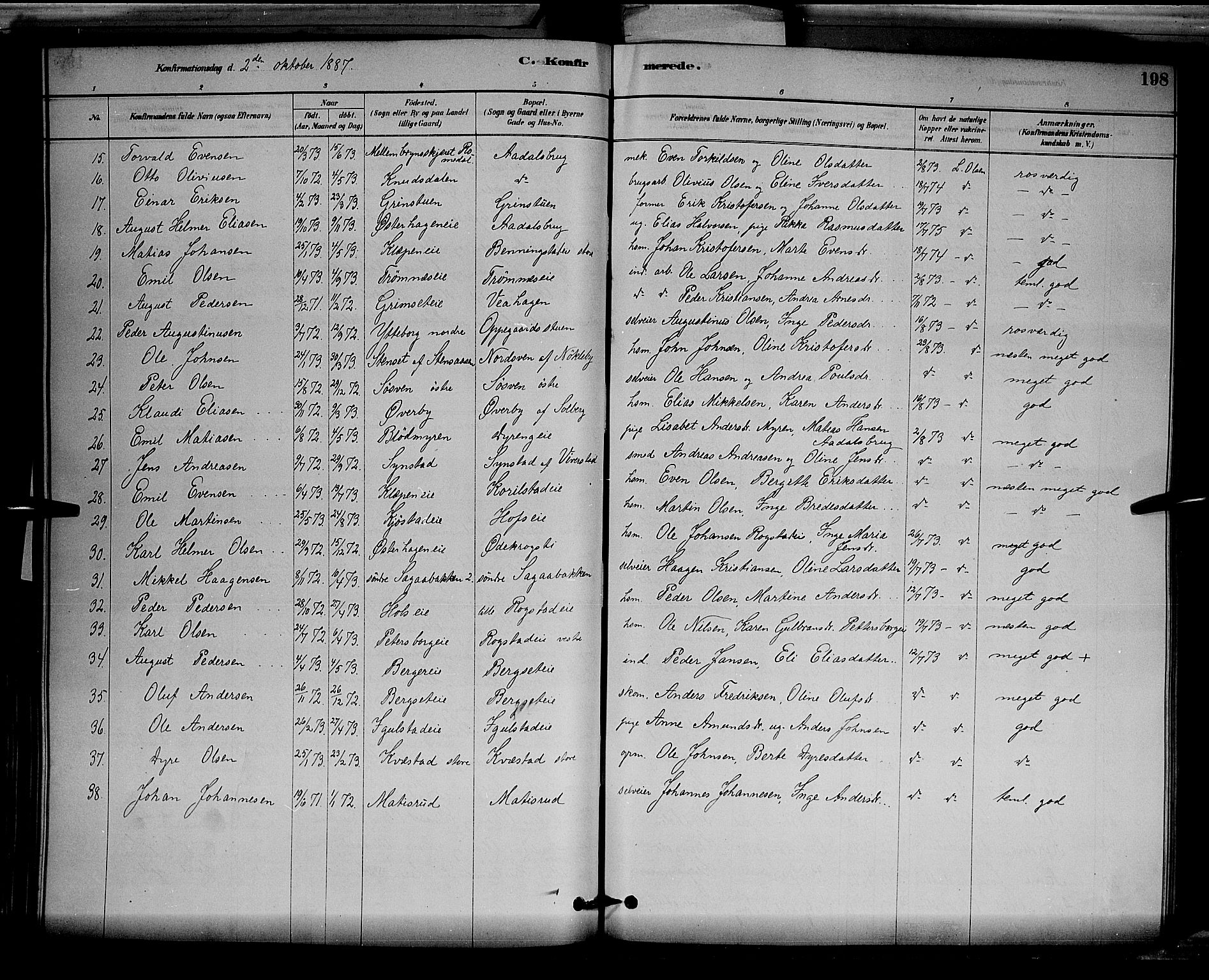 Løten prestekontor, SAH/PREST-022/L/La/L0005: Parish register (copy) no. 5, 1878-1891, p. 198